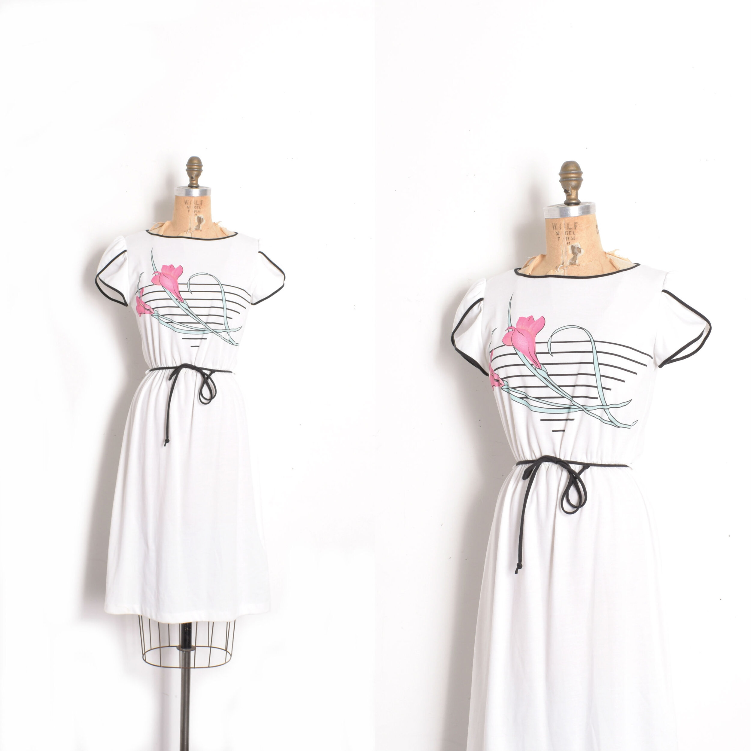 1980s Cotton Jersey Floral Dress-XS/S