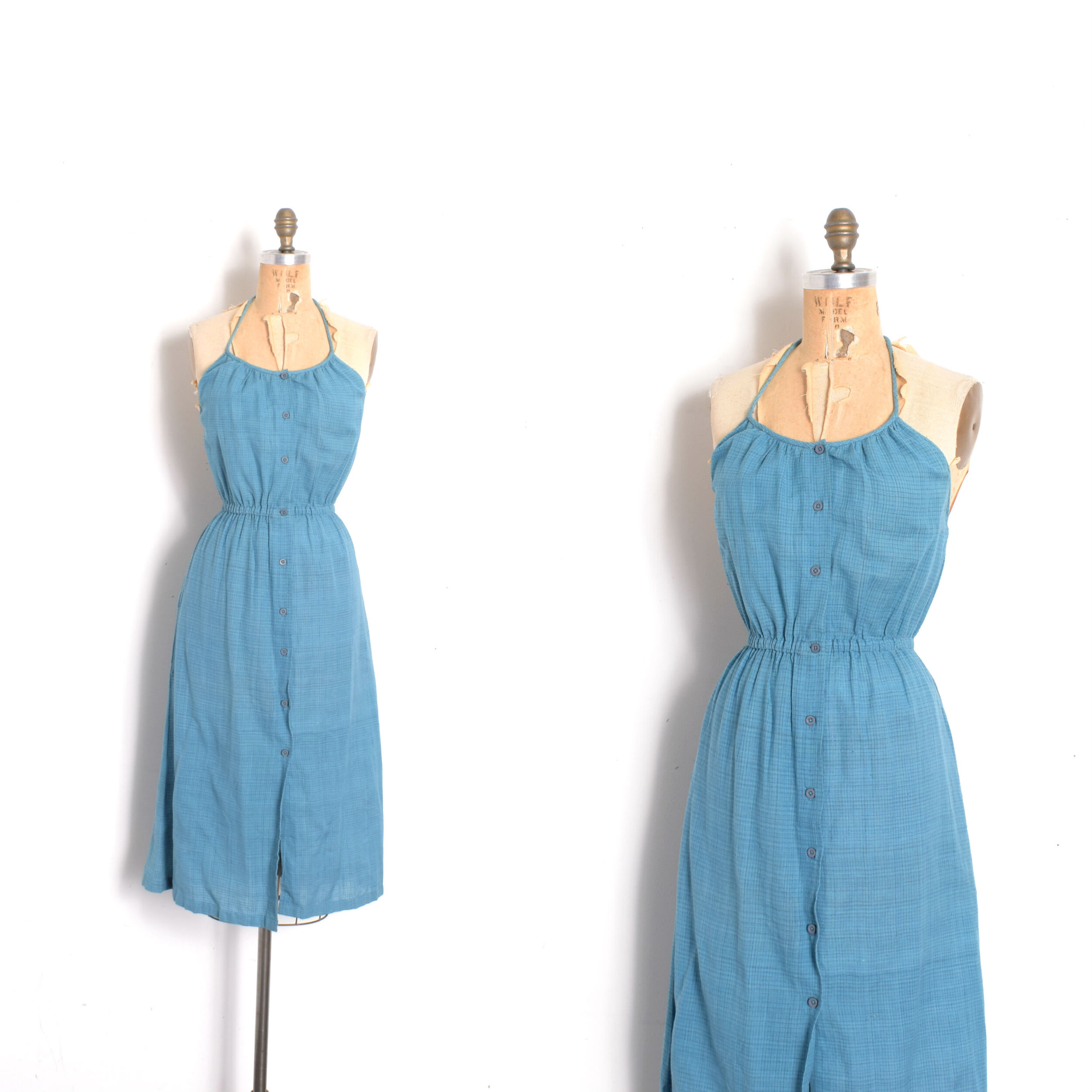 1970s Button Front Indian Cotton Halter Dress-small