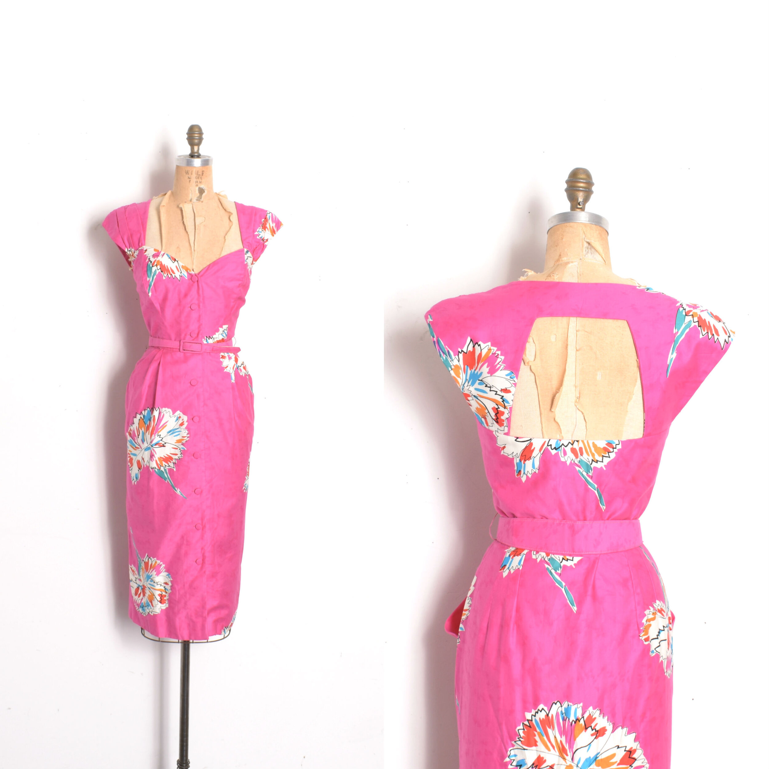 1980s Abstract Floral Backless Dress-medium