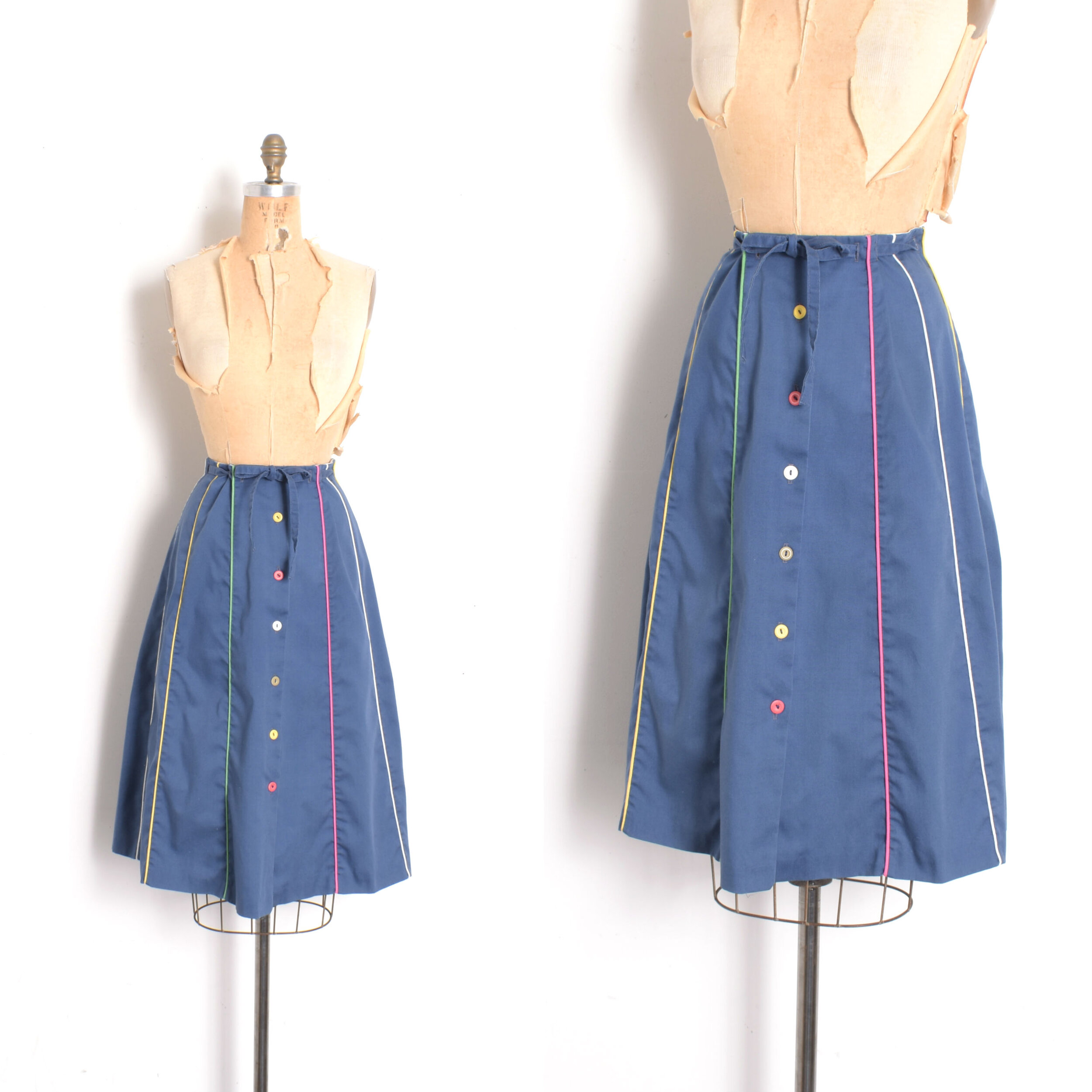 1970s Colorful Stripe Cotton Skirt-S/M/L