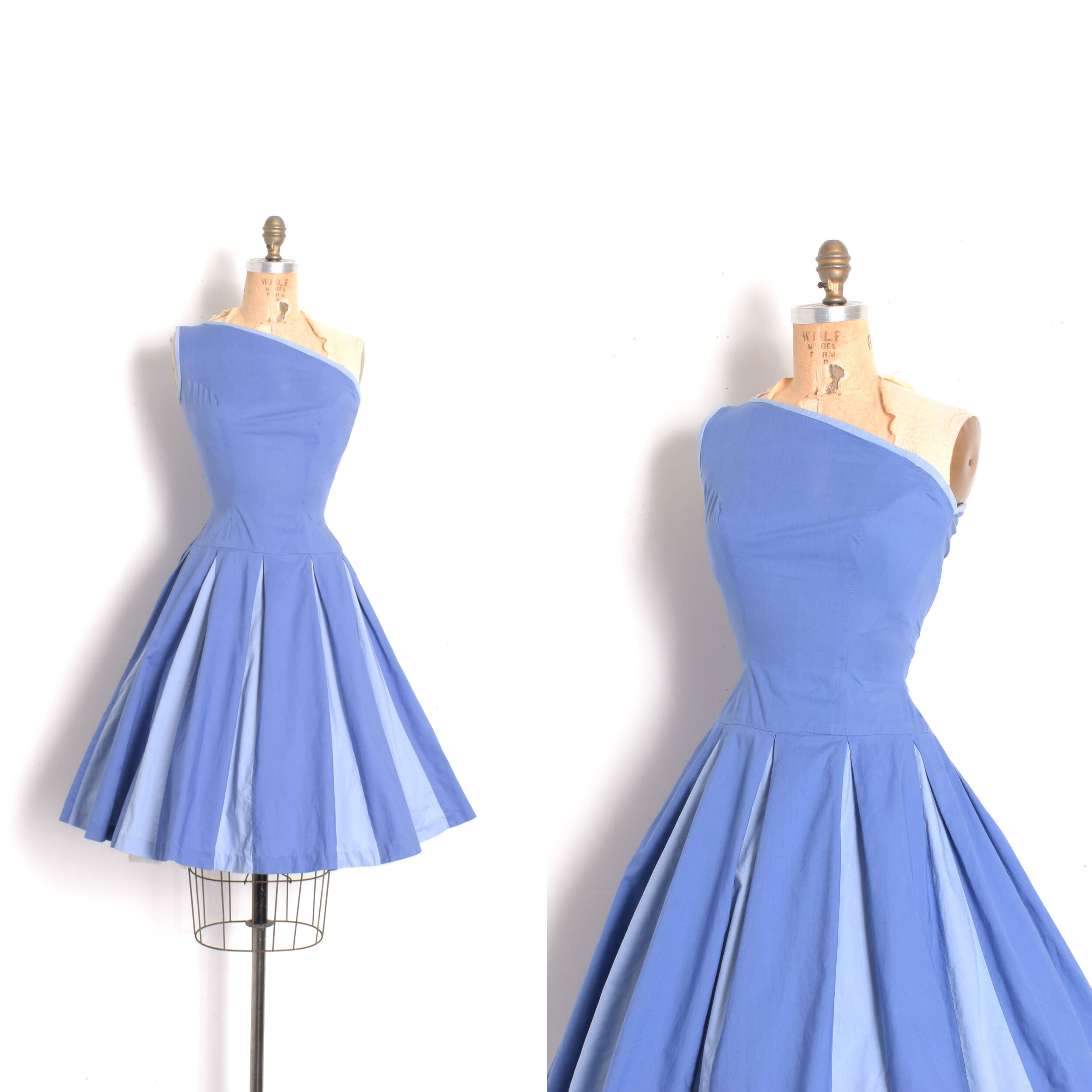 1950s One Shoulder Periwinkle Dress-XS