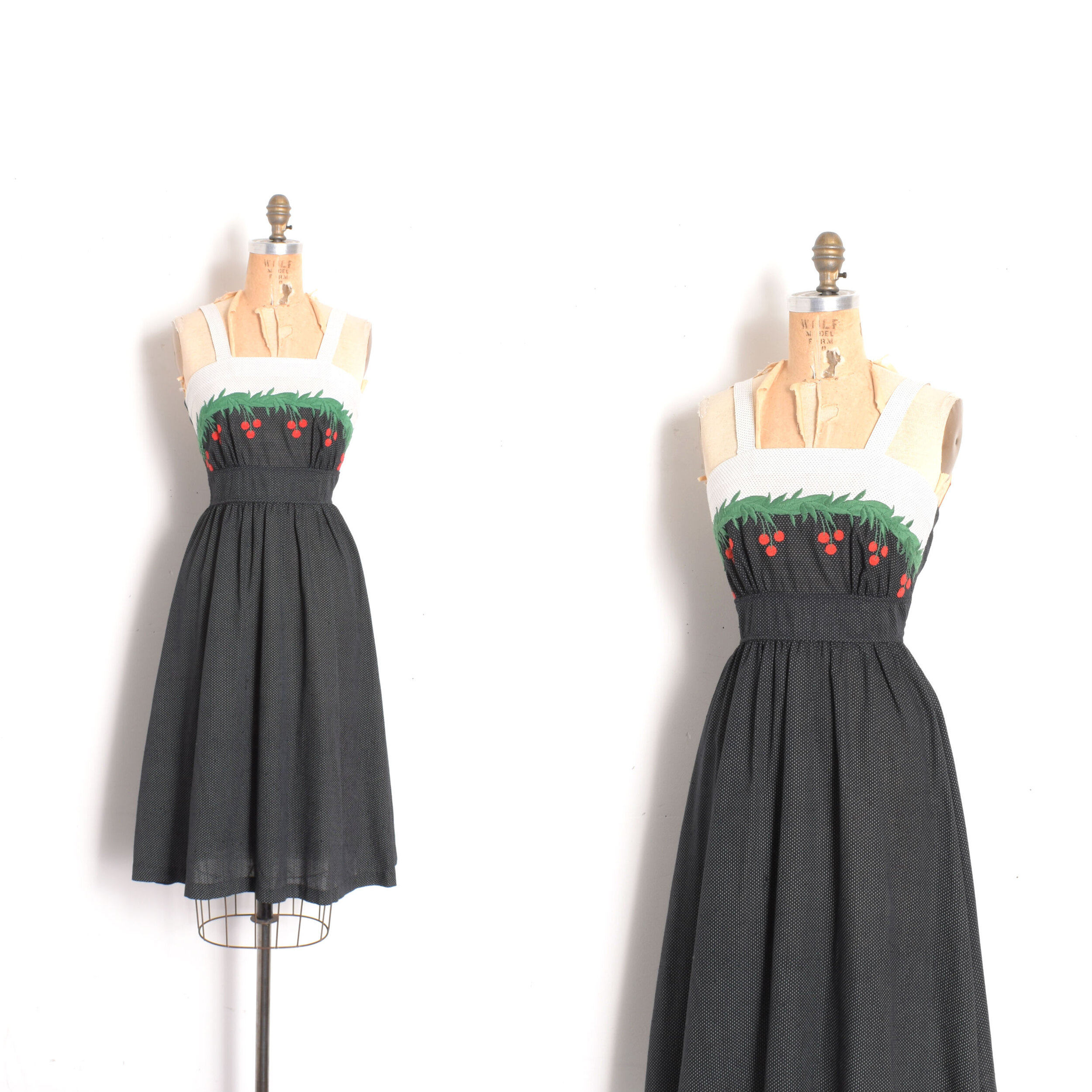 1970s Swiss Dot Cherry Dress-XS