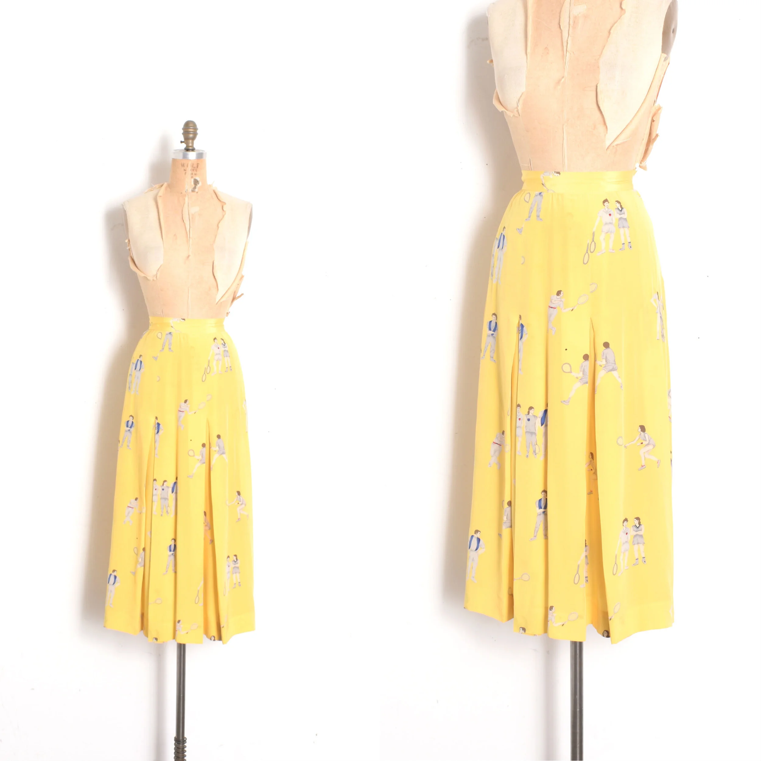 1980s Silk Tennis Print Skirt-XS