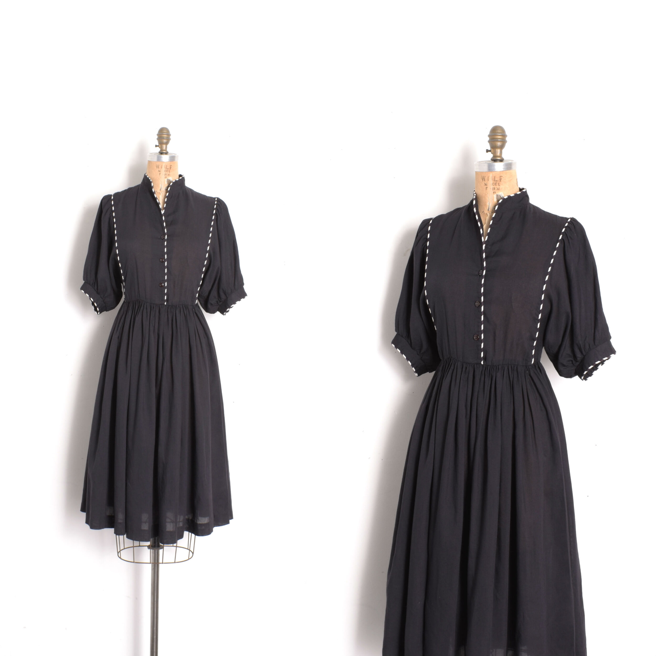 1980s Puff Sleeve Cotton Shirtdress-S/M