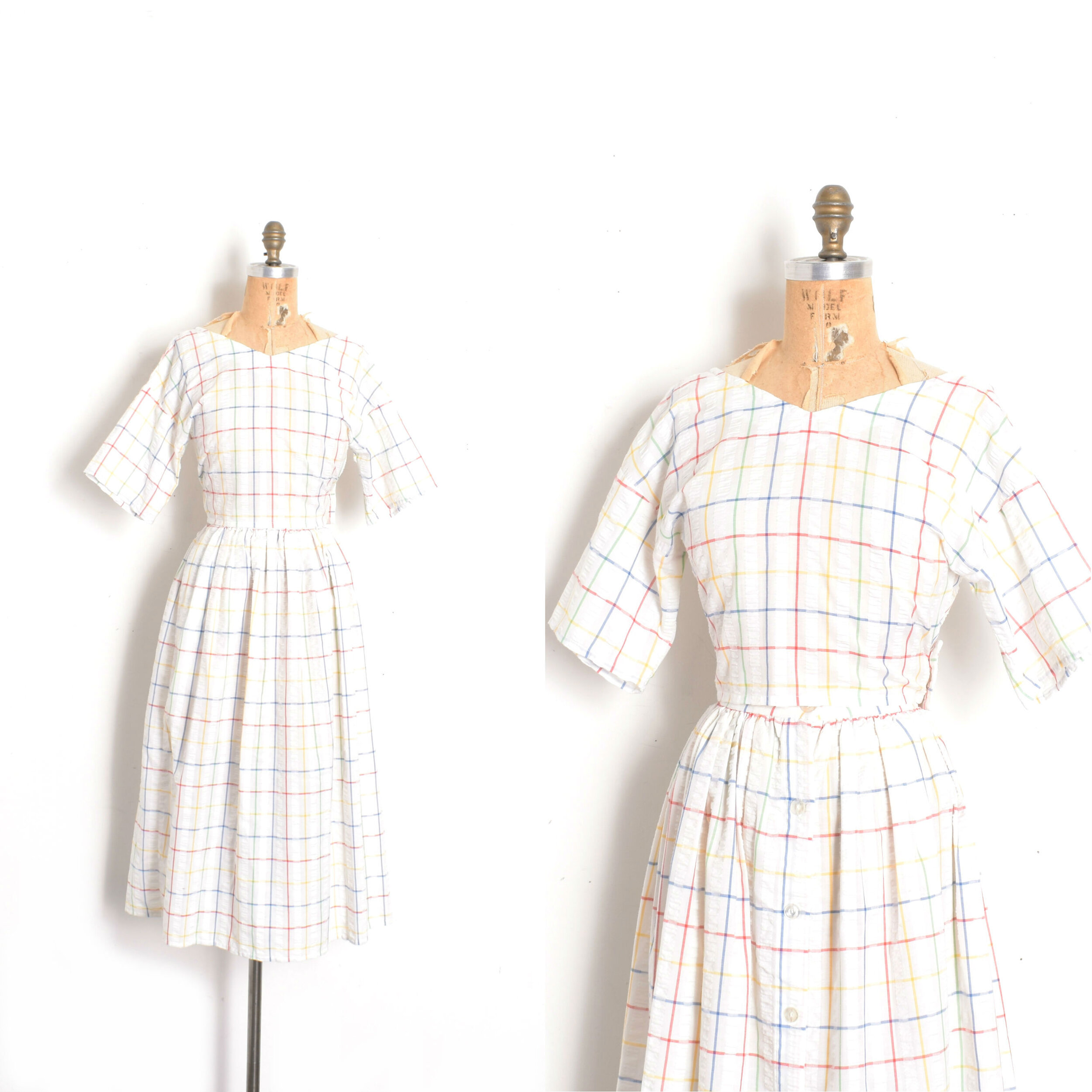1980s Plaid Seersucker Cotton Two-Piece-small