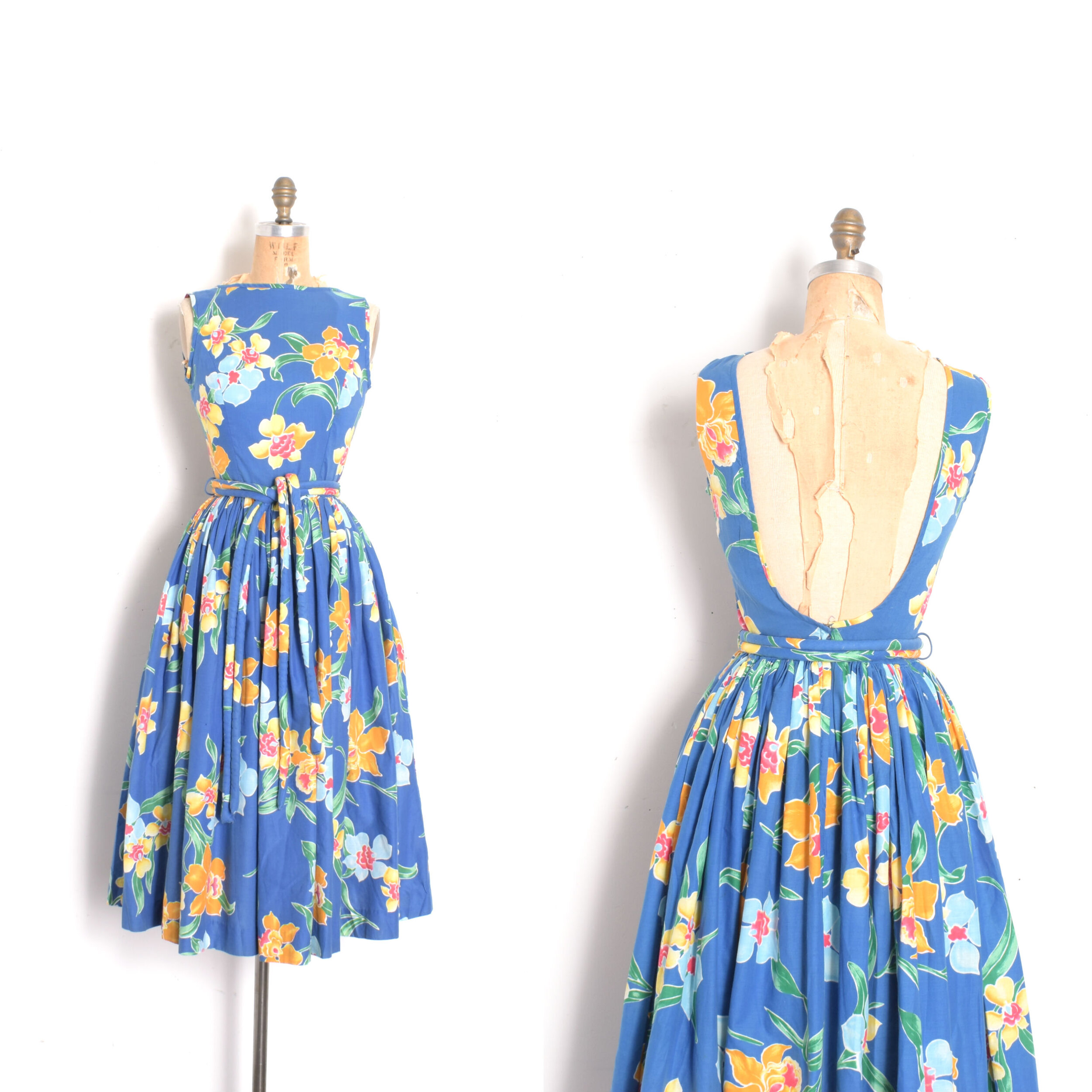 1980s Hawaiian Cotton Low Back Dress-small