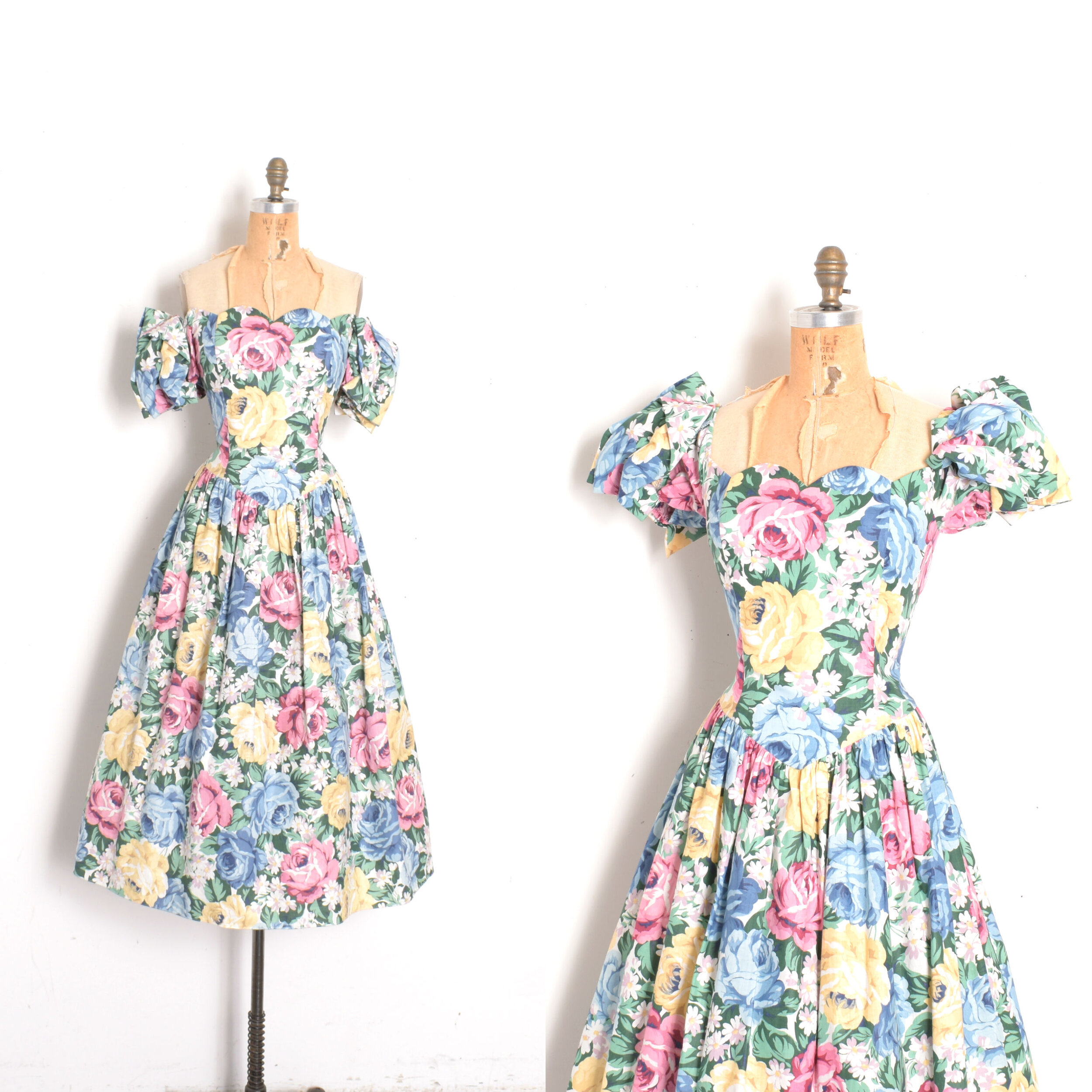 1980s Off Shoulder Pastel Rose Dress-S/M