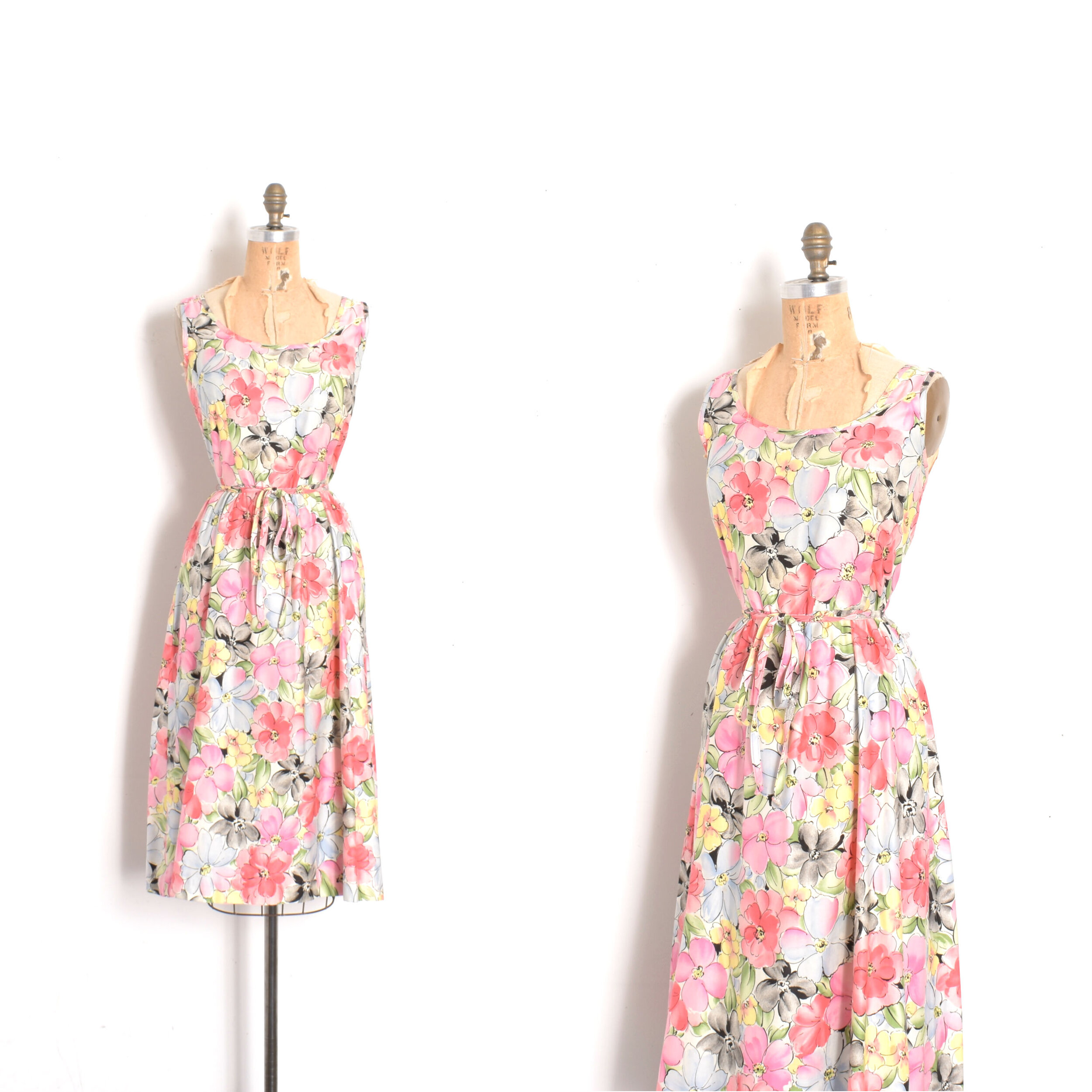 1980s Malia Watercolor Floral Dress-M/L