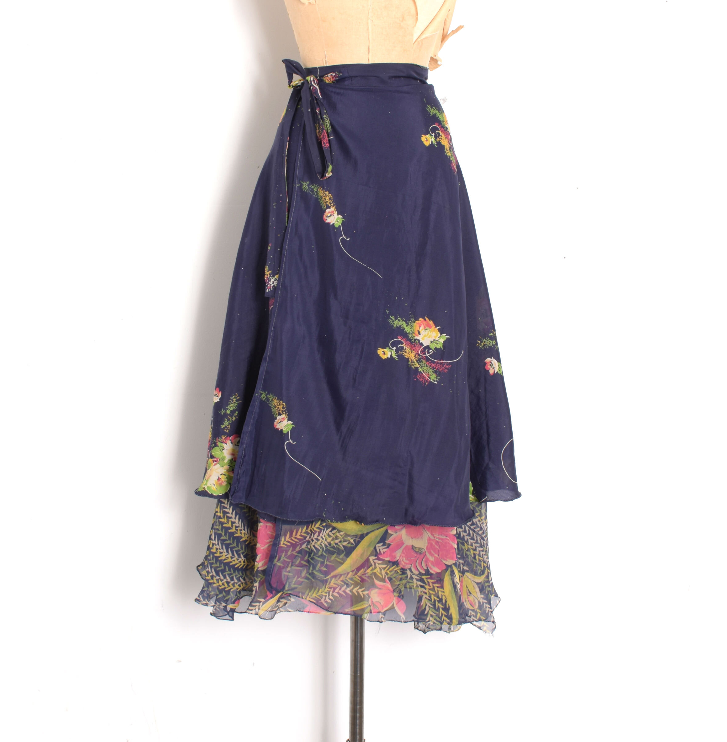 1970s Reversible Floral Wrap Skirt-M/L