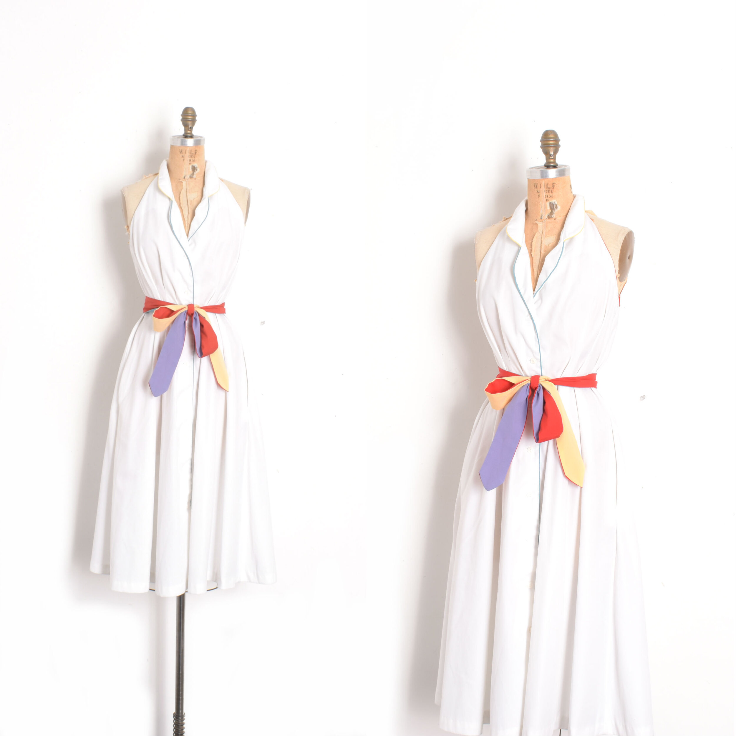1980s Cotton Dress with Color Contrast Trim-medium