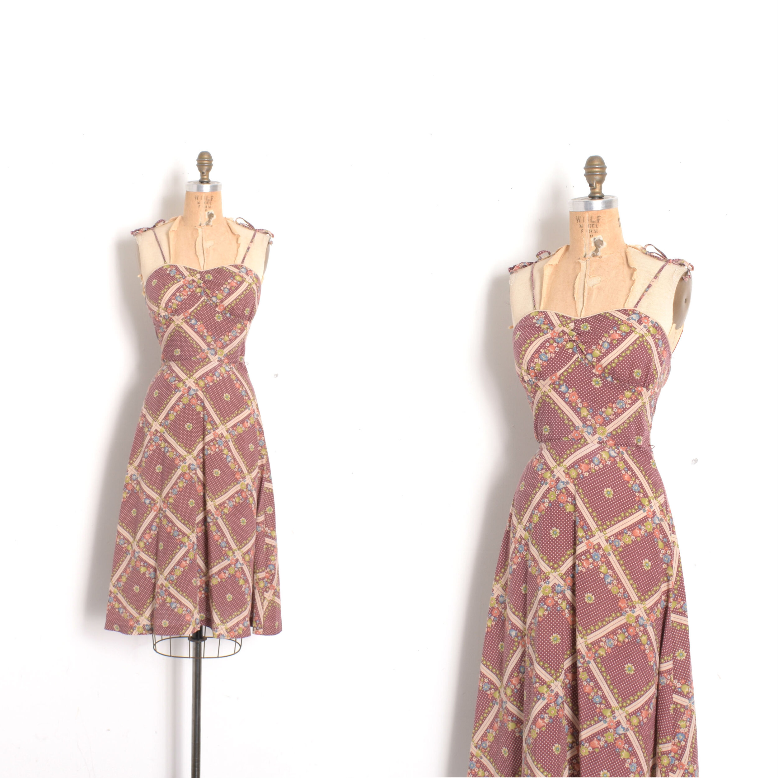 1970s Tie Shoulder Floral Cotton Sundress-small