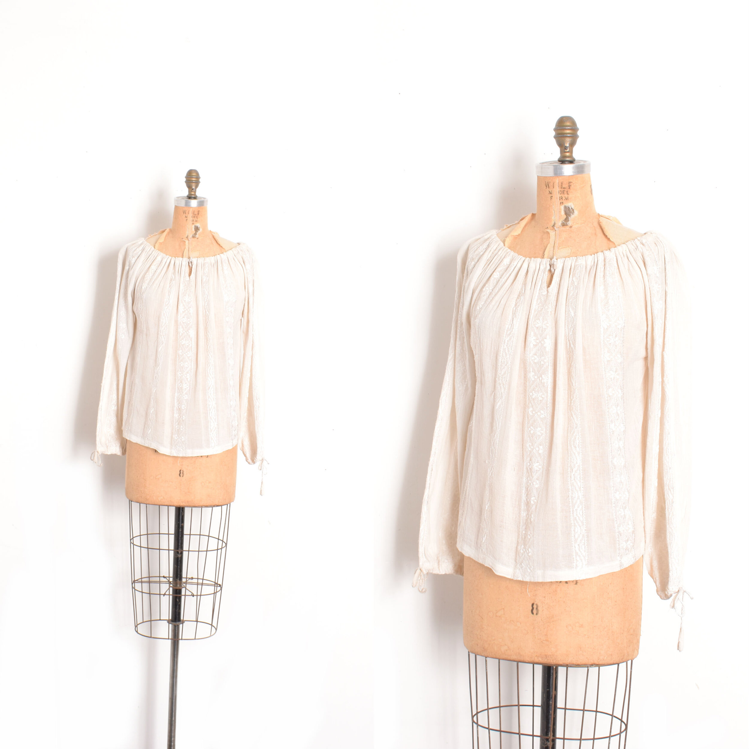 1970s Embroidered Cotton Gauze Blouse-S/M