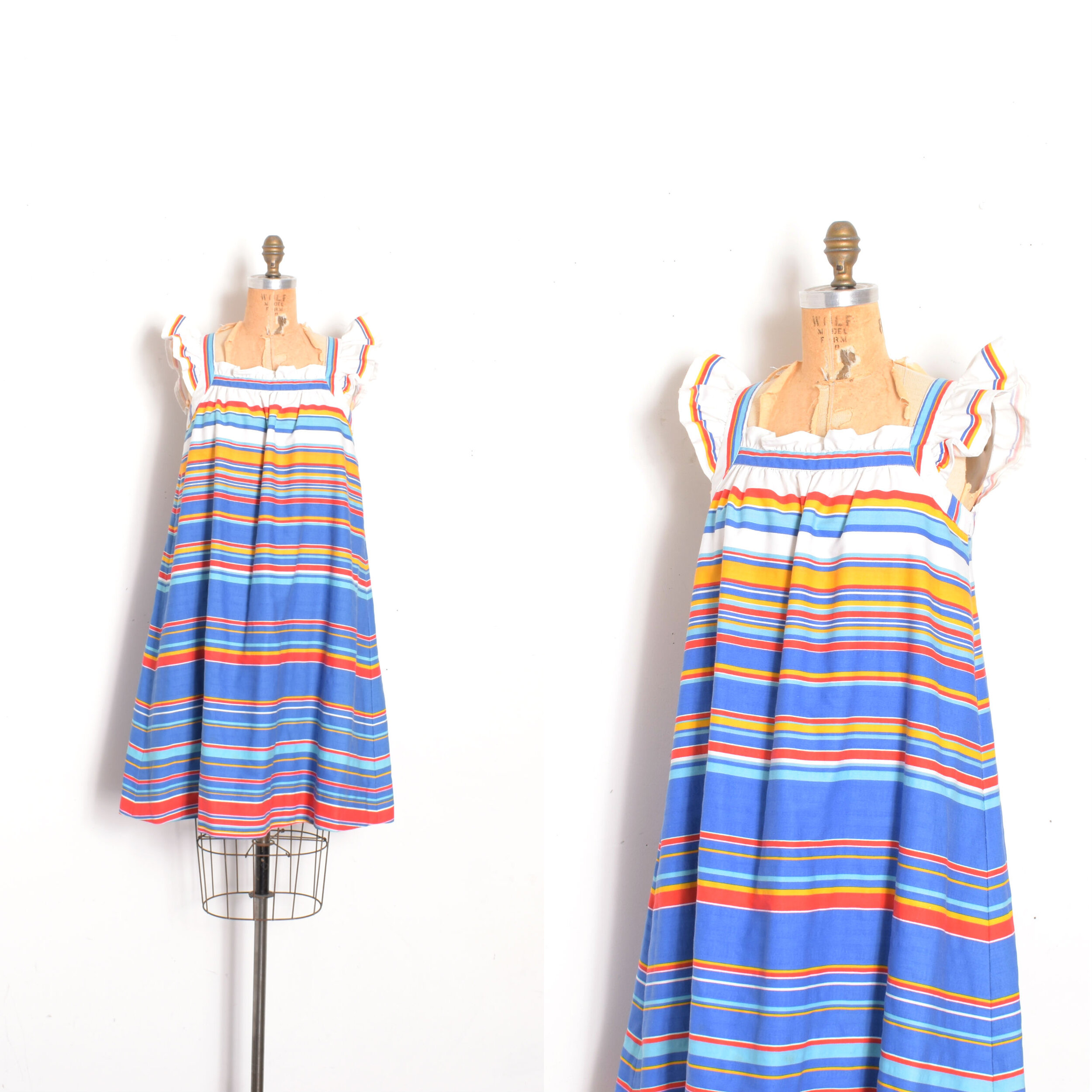 1960s Colorful Striped Cotton Tent Dress-S/M