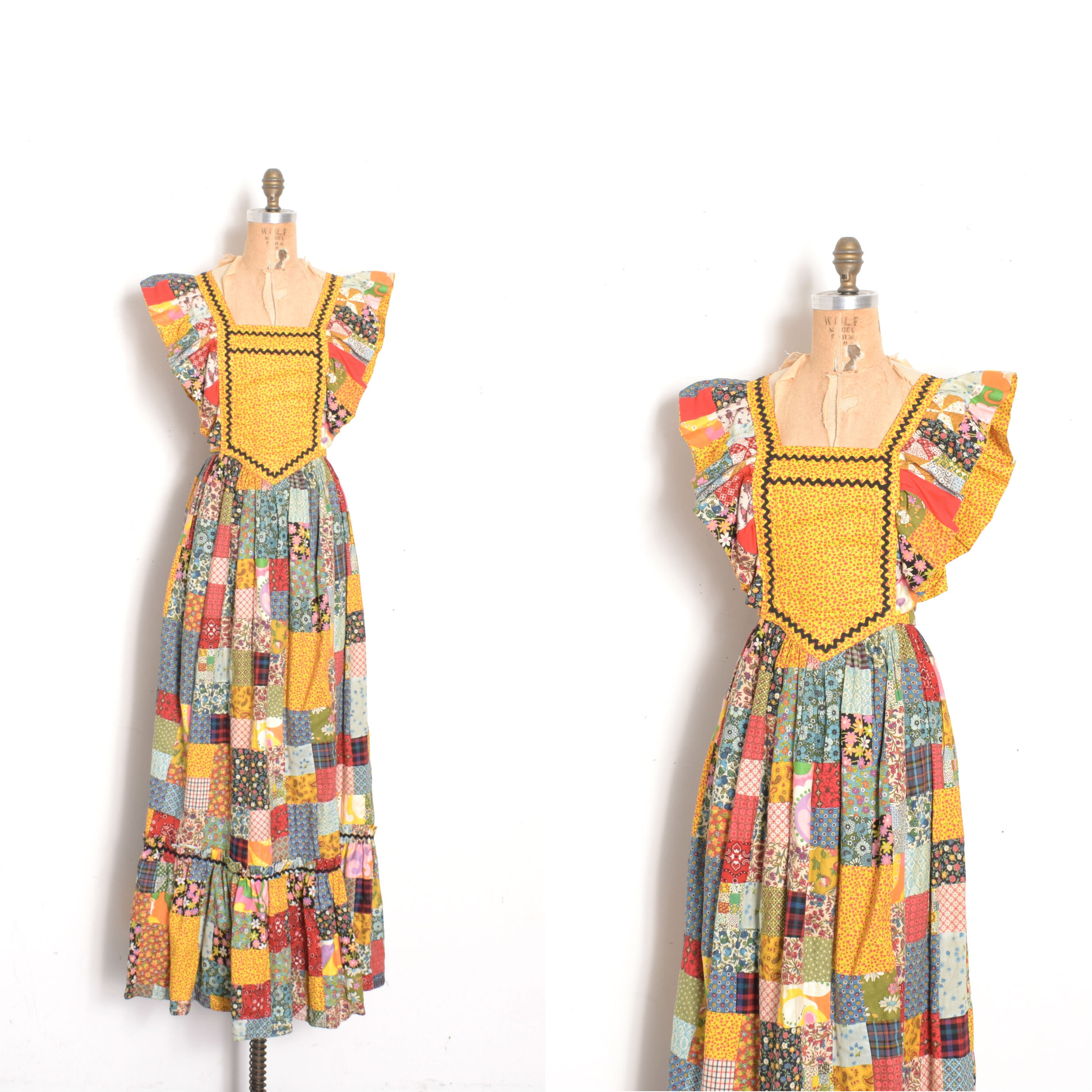 1970s Patchwork Quilted Maxi Dress-XS/S/M