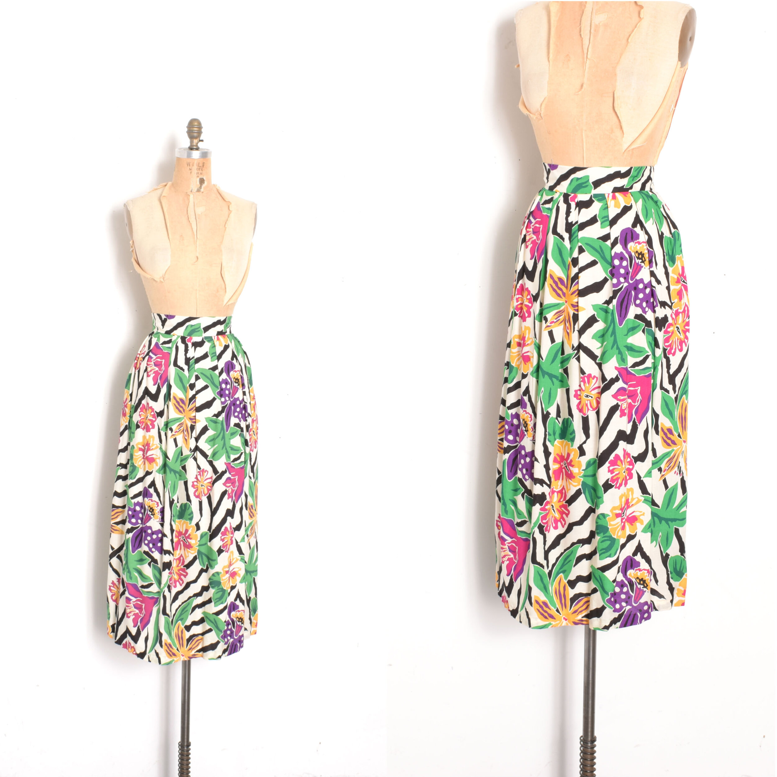 1980s Zebra Stripe & Floral Skirt-medium
