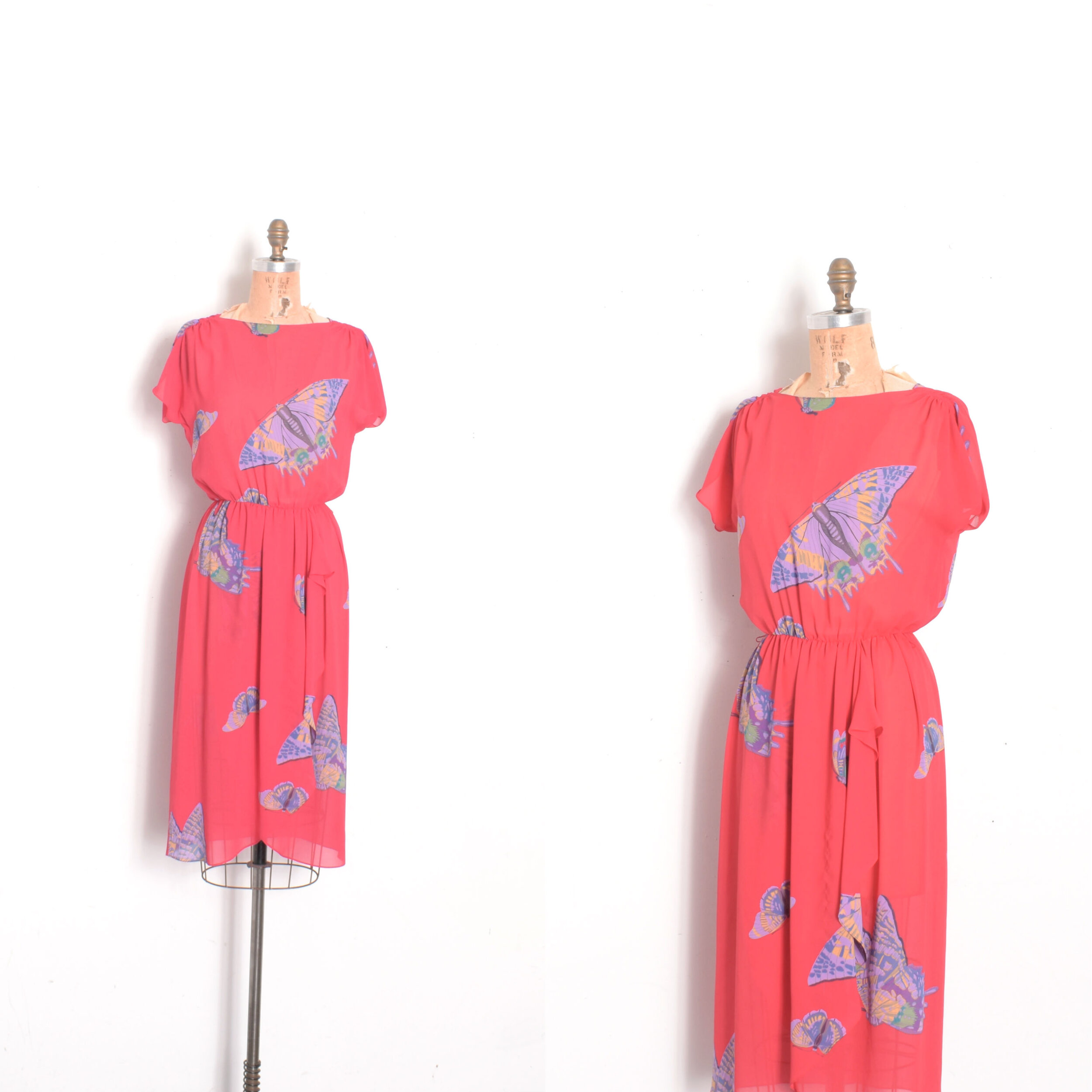 1980s Moth Print Dress-S/M