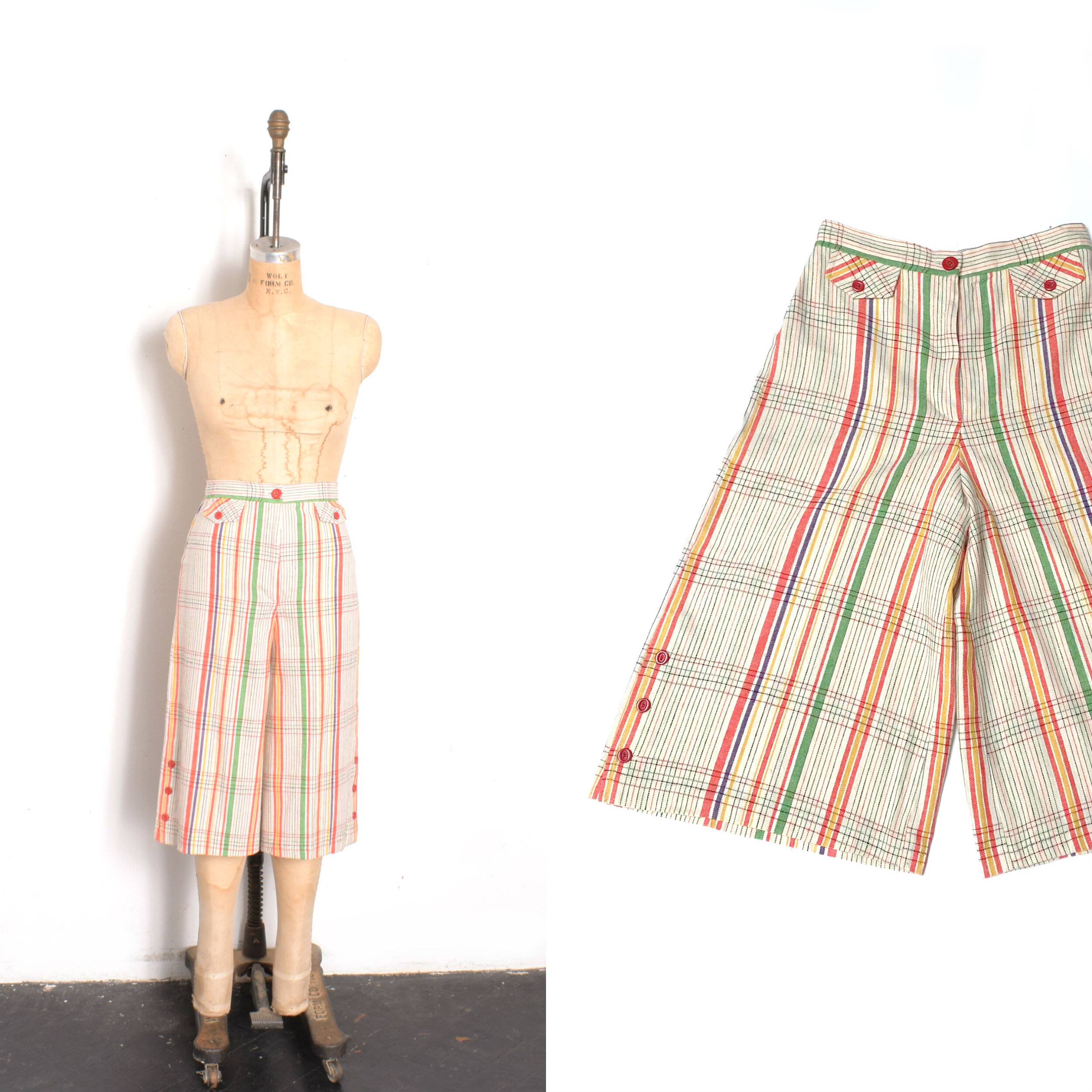 1970s Rainbow Plaid Culottes-XS/S