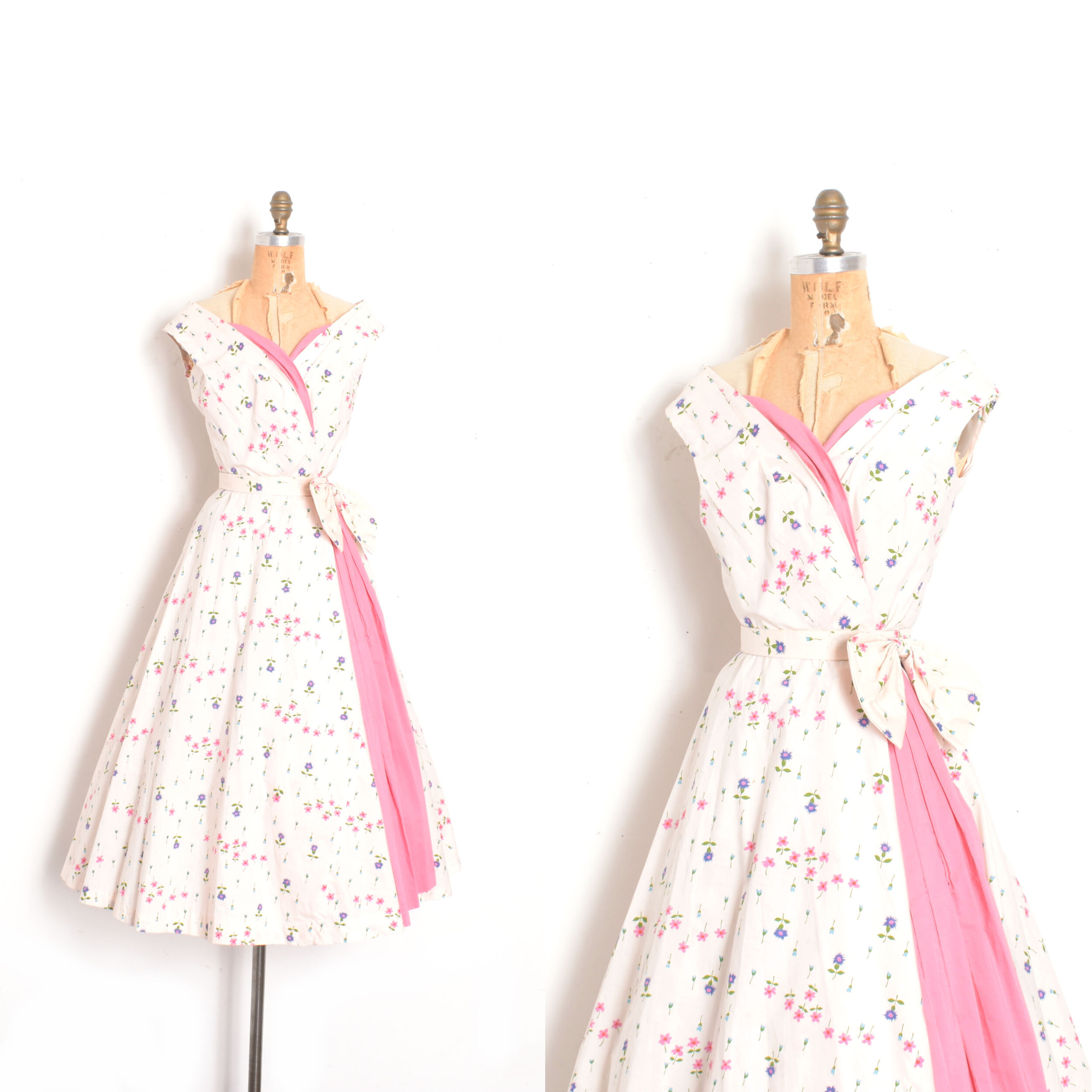 1950s Pretty Pink Floral Cotton Dress-S/M