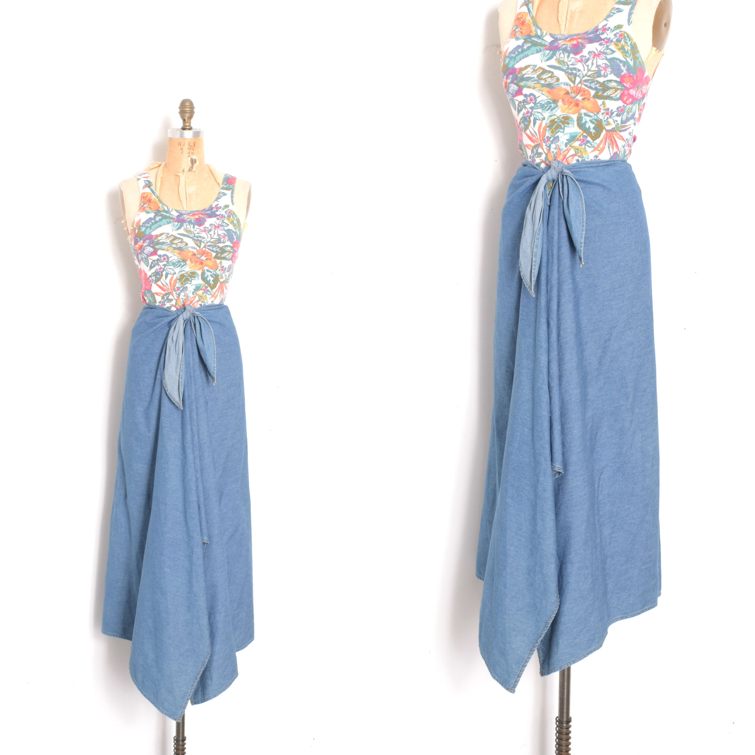 1980s Tie Waist Denim Skirt-S/M