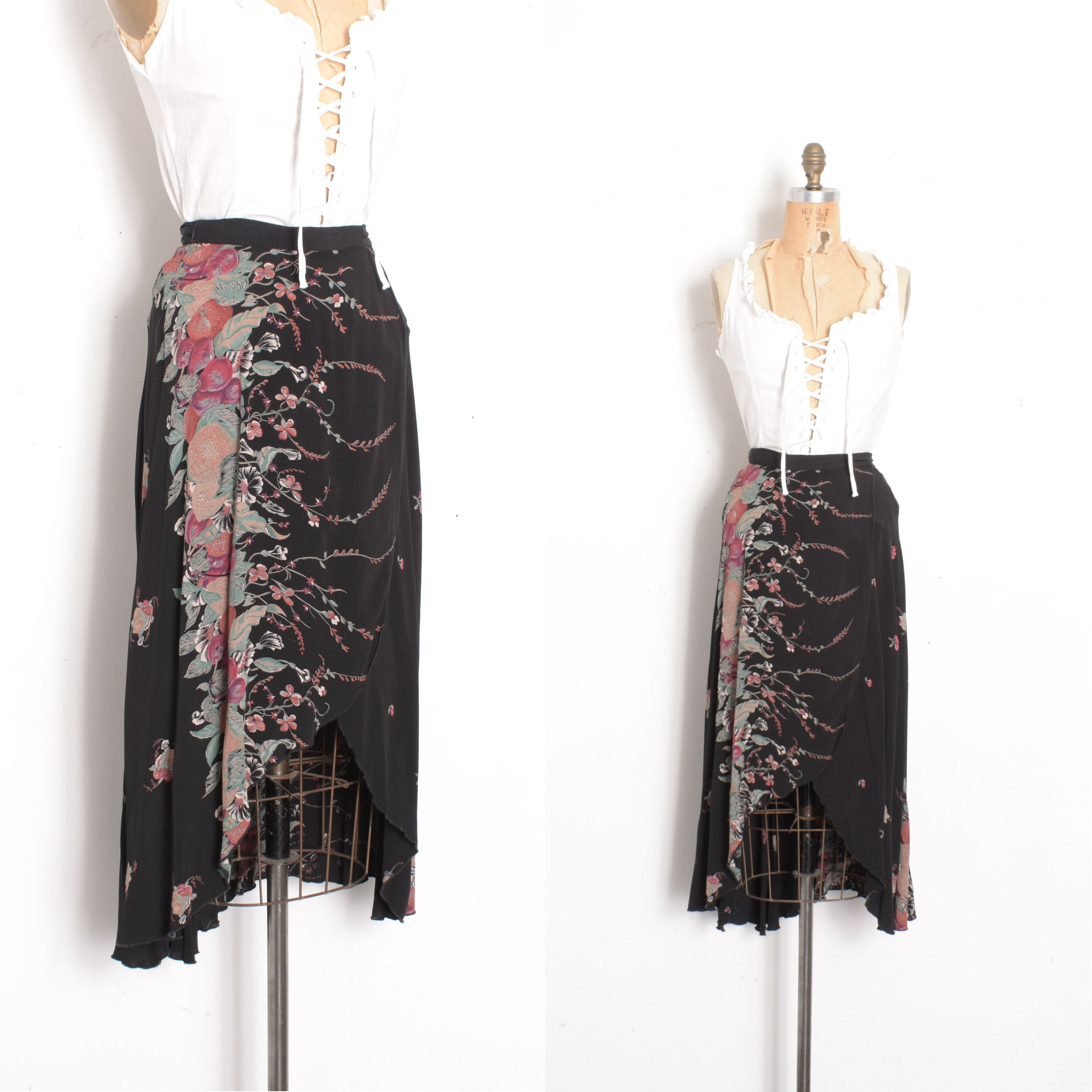 1970s Fruit Harvest Rayon Wrap Skirt-XS/S