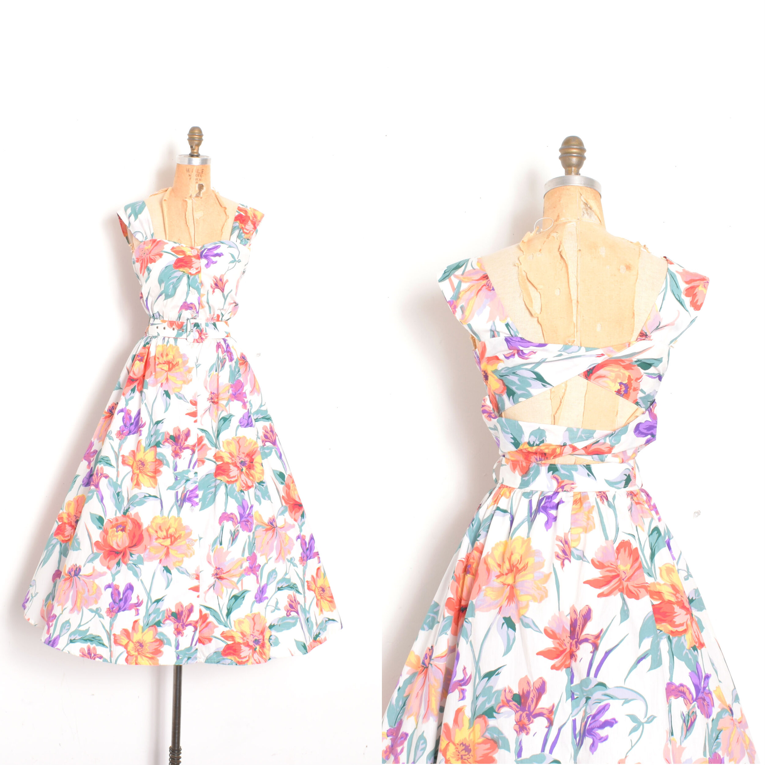 1980s Open Back Floral Sundress-S/M