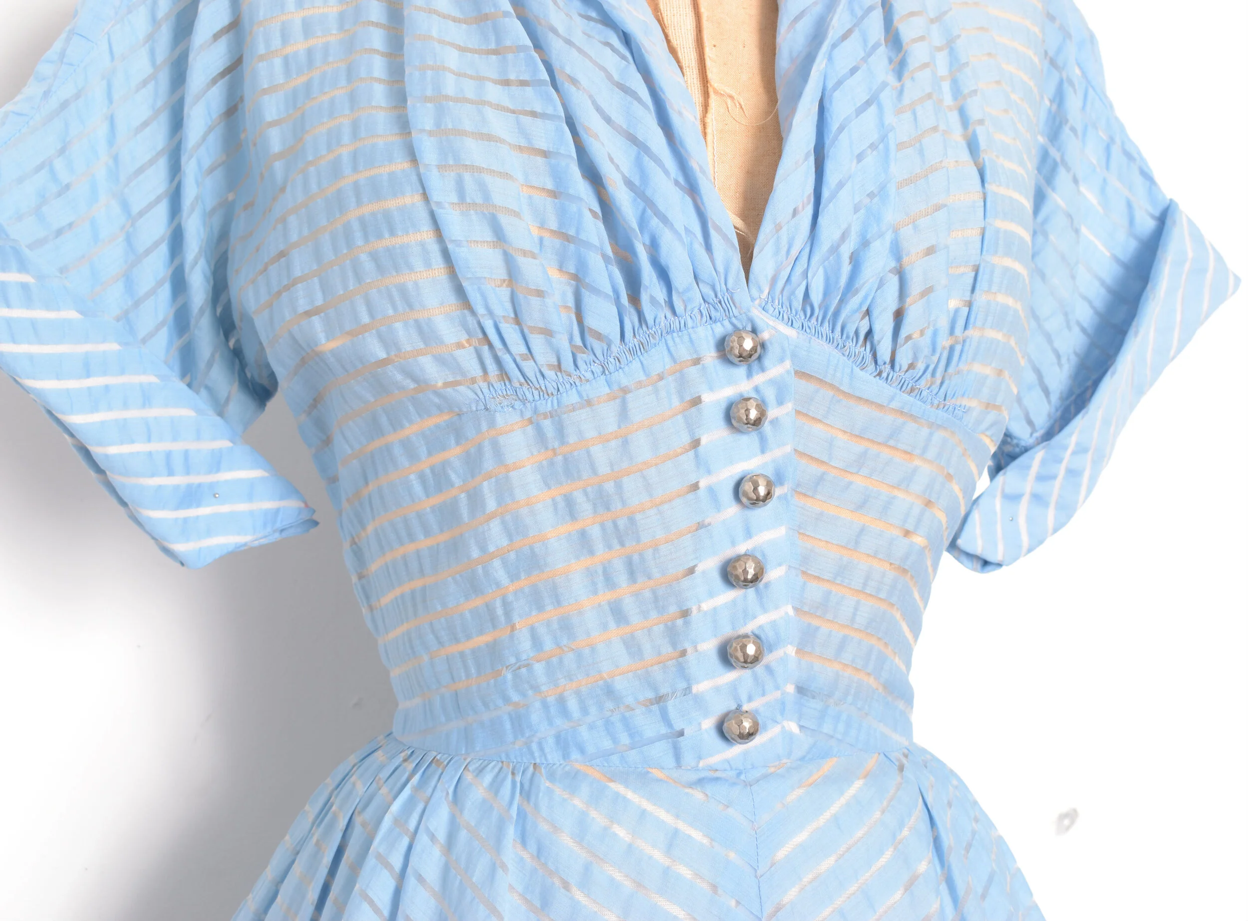 1950s Delicate Sheer Striped Dress-small — La Poubelle Vintage