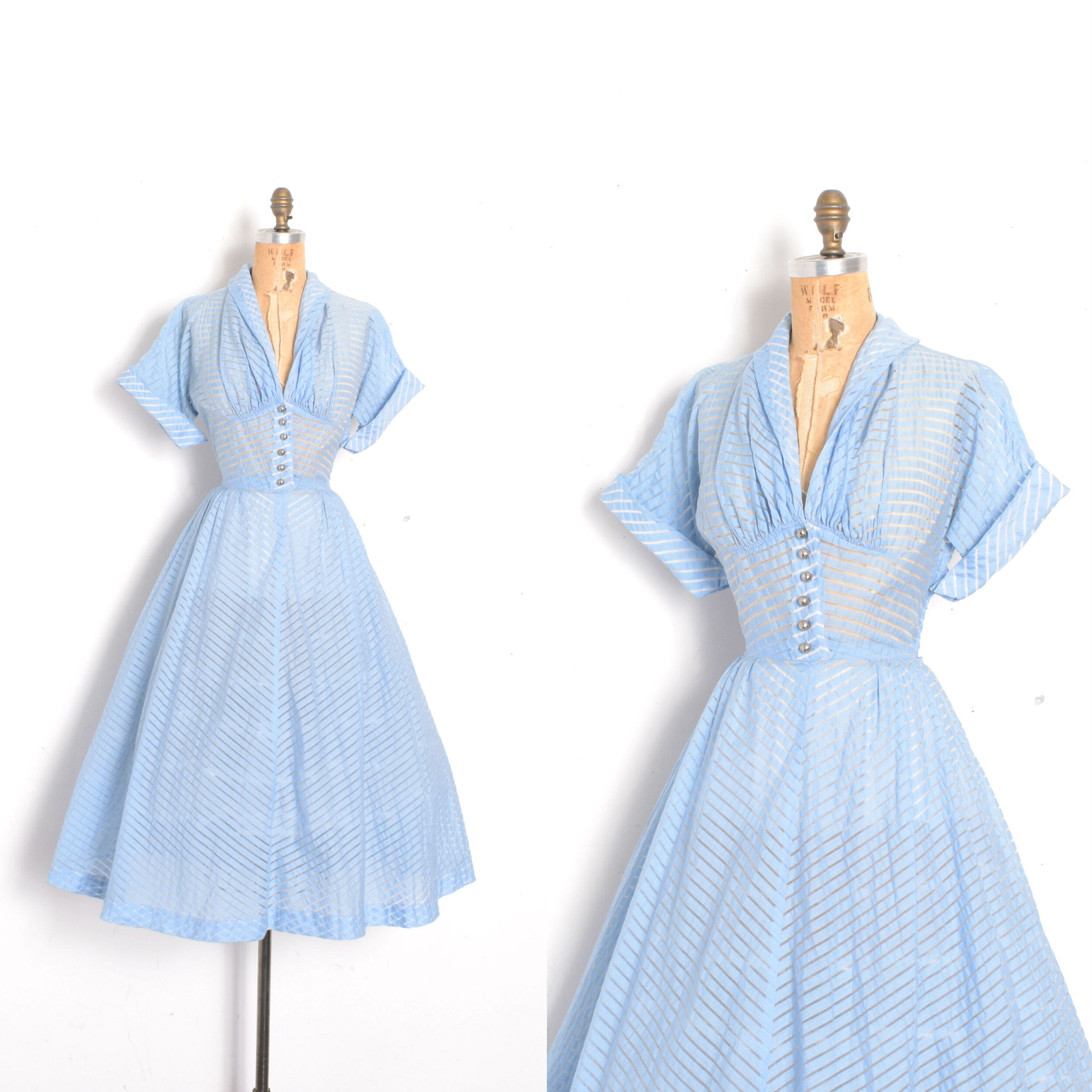 1950s Delicate Sheer Striped Dress-small
