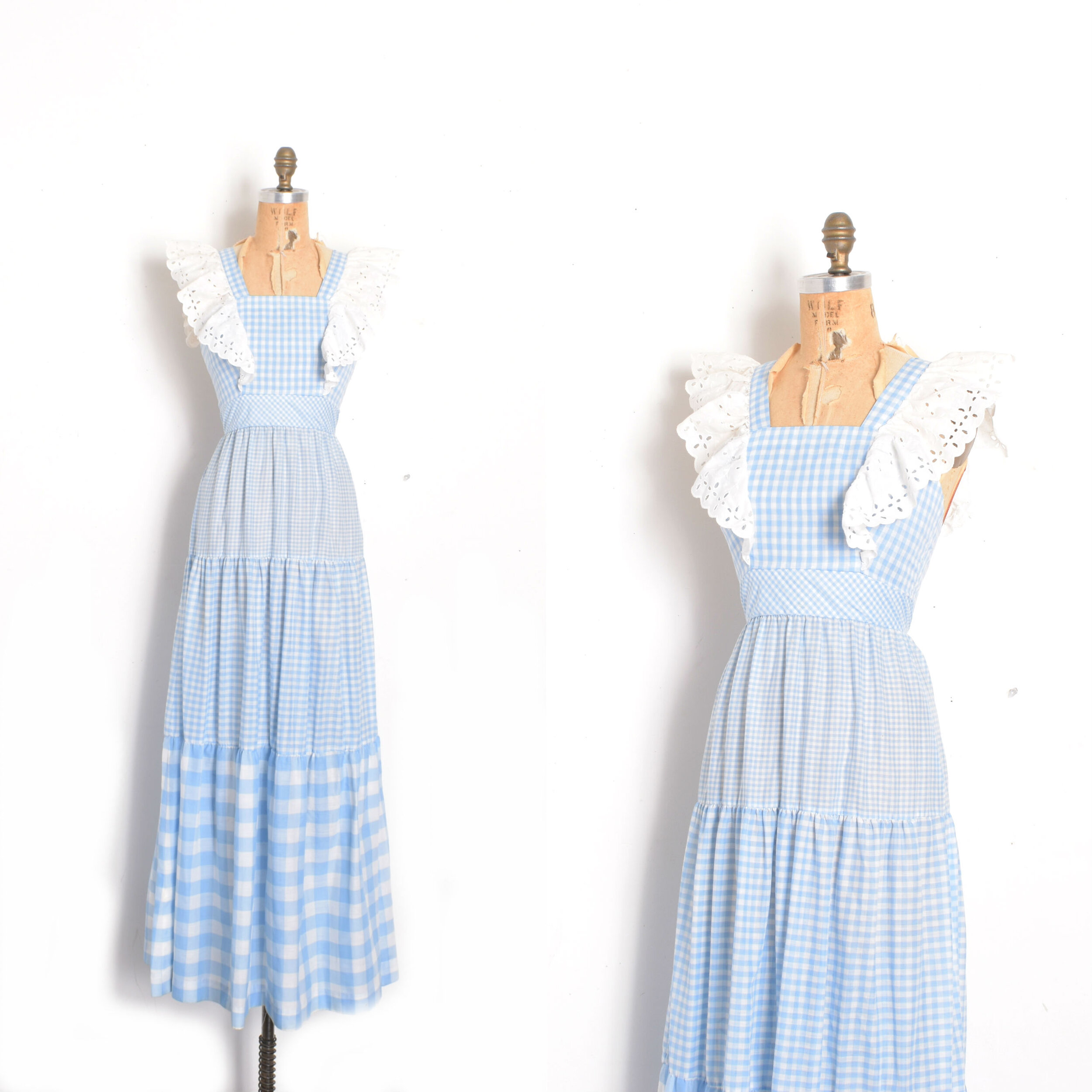 1970s Gingham Gradient Maxi Dress-XS