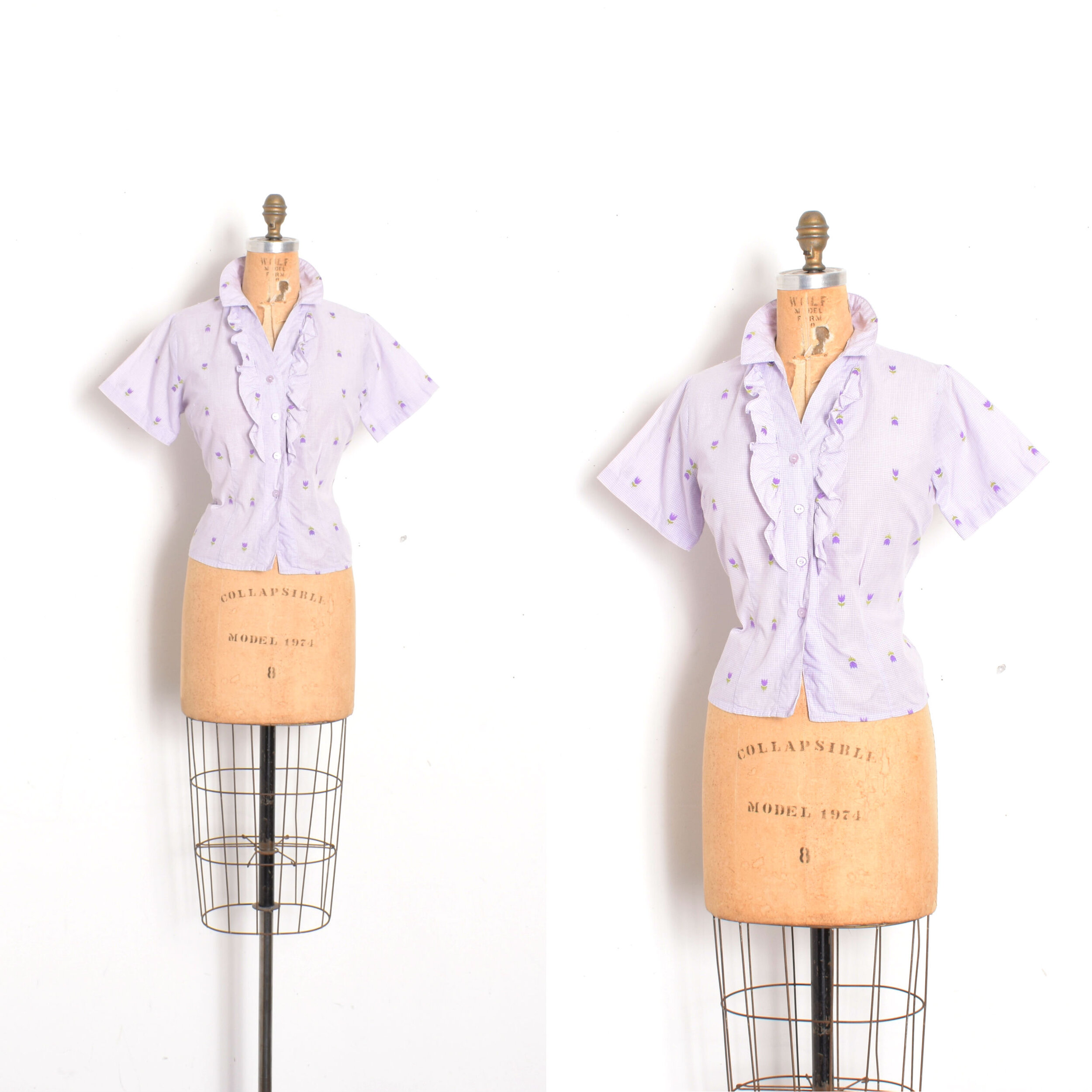 1950s Embroidered Tulip Button Up Blouse-S/M
