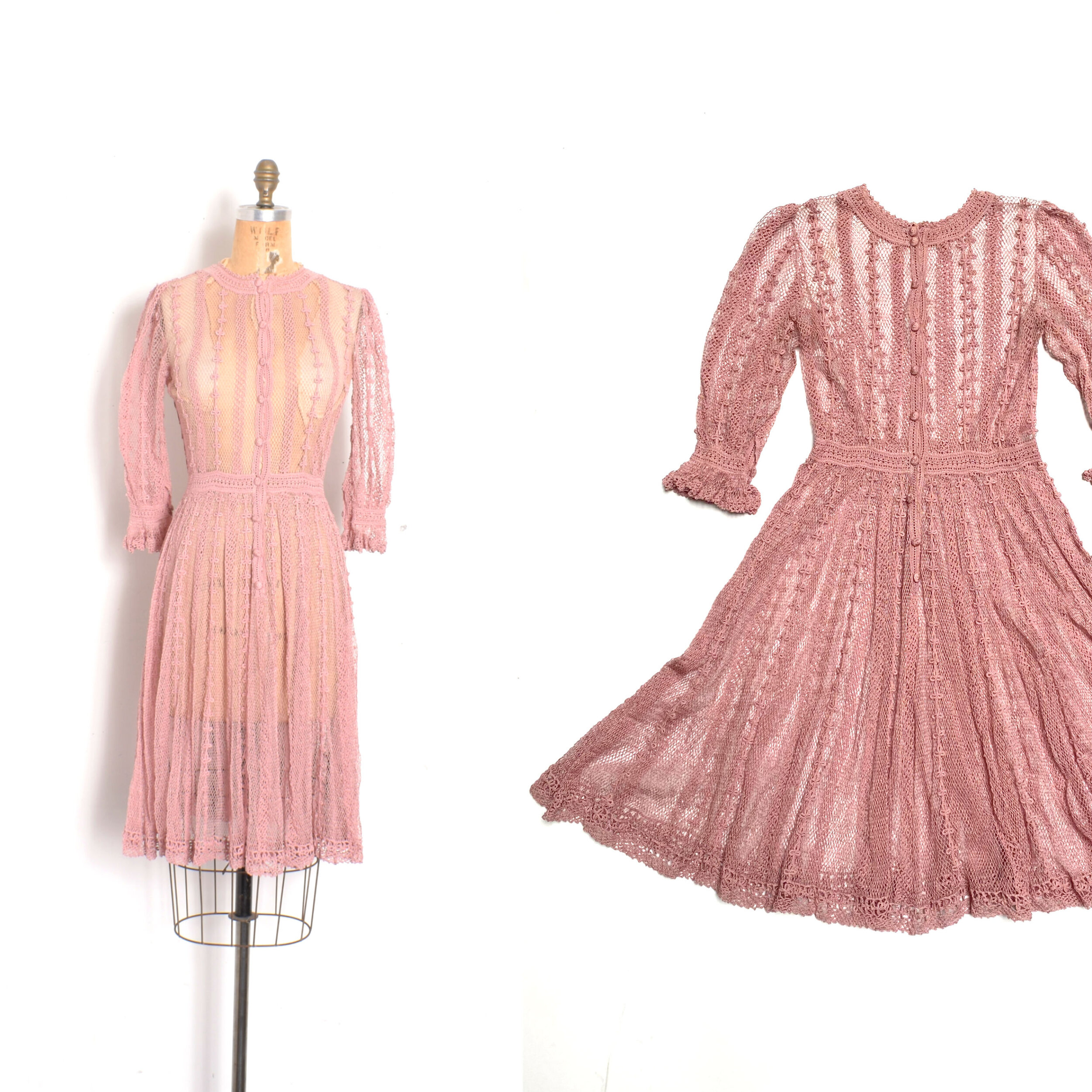 1970s Rose Crochet Dress-XS/S