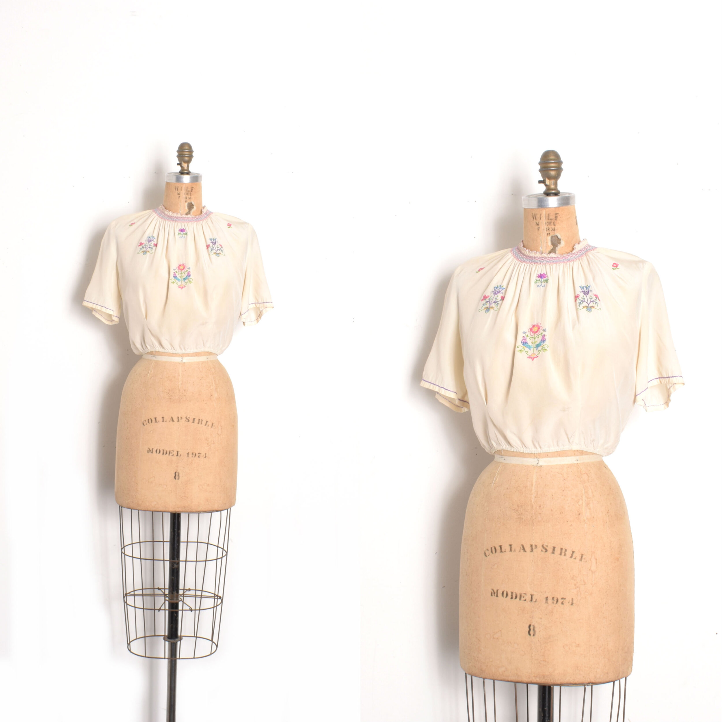 1940s Embroidered Silk Blouse-S/M