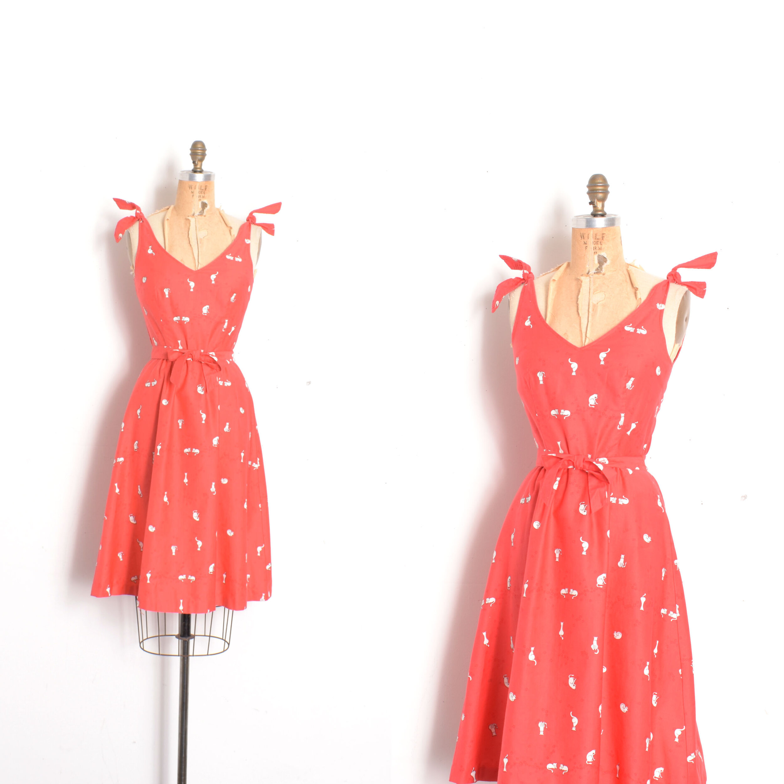 1980s Malia Cat Print Cotton Sundress-XS/S