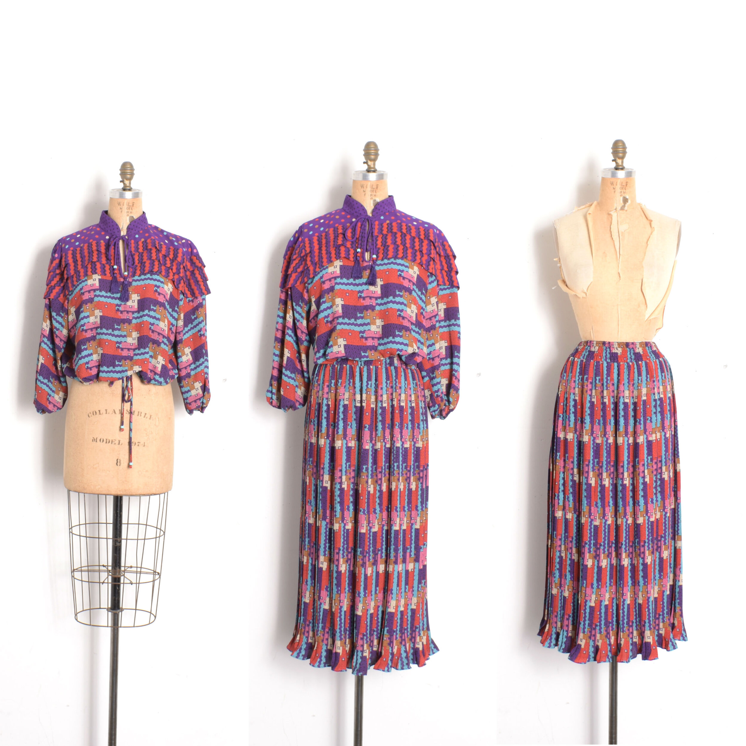 1980s Diane Freis Printed Skirt and Top Set-S/M/L