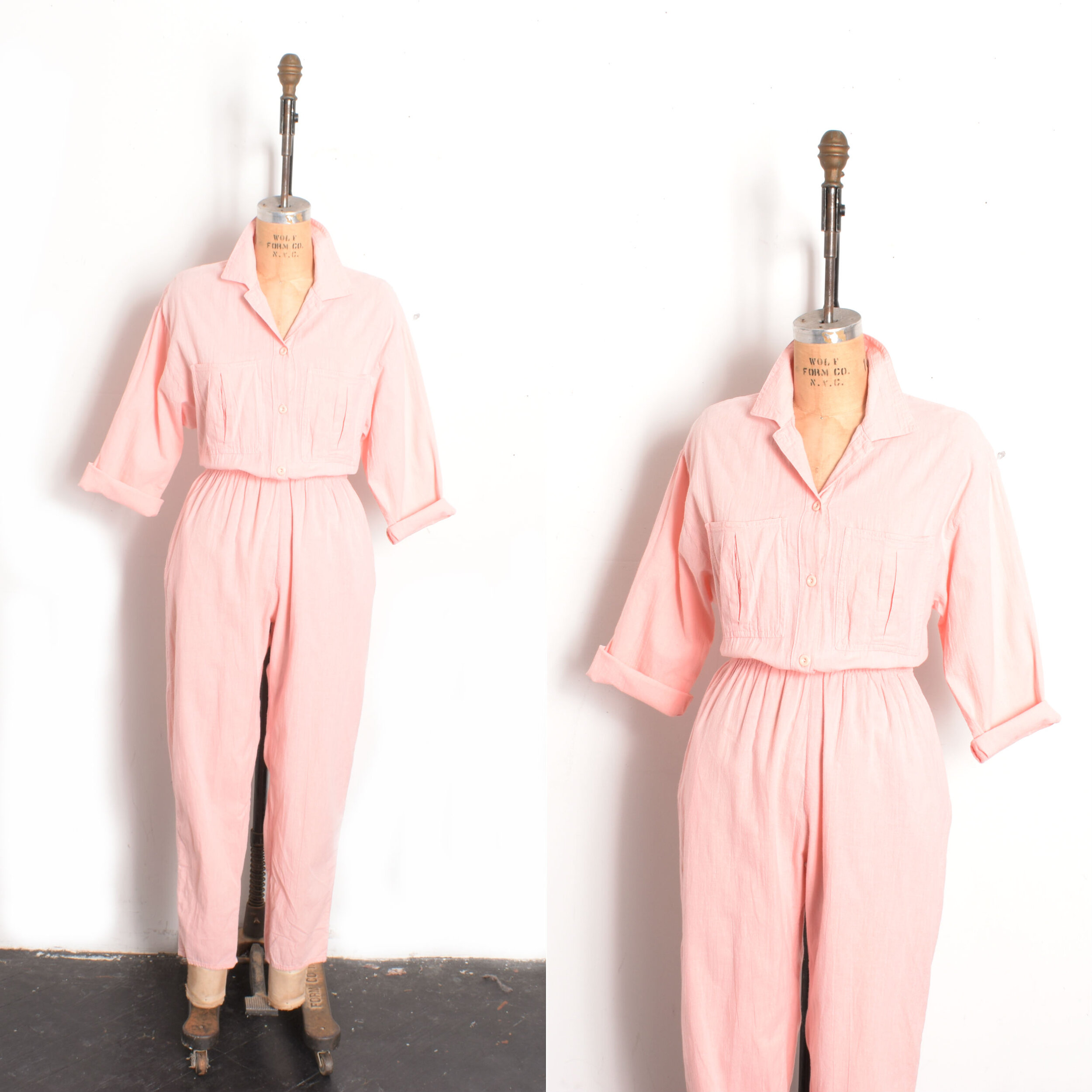 1980s Pink Cotton Jumpsuit-medium
