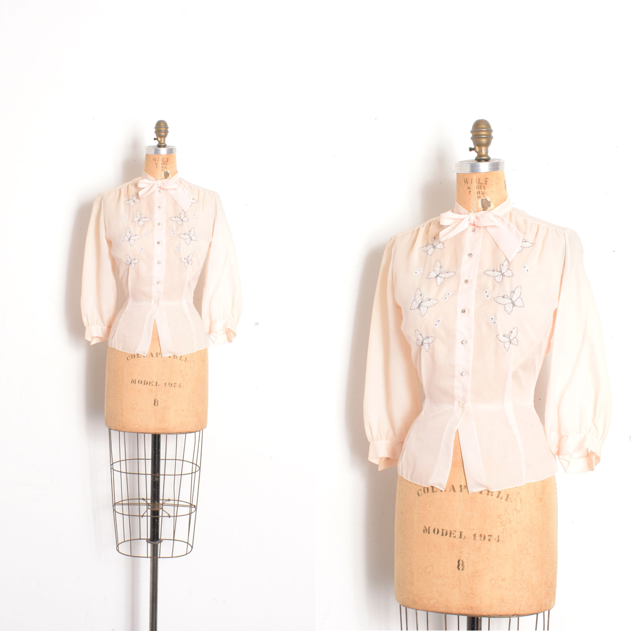 1950s Butterfly Applique Blouse-S/M