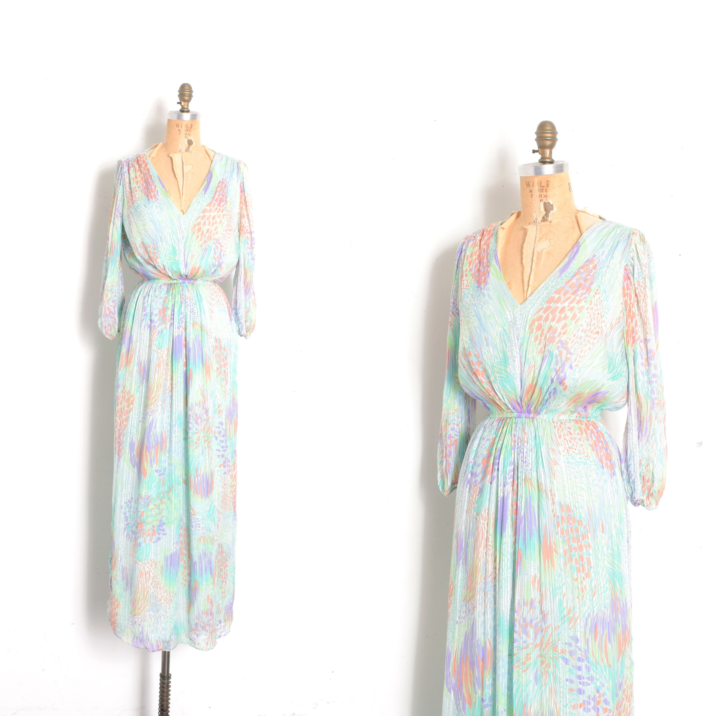1980s Watercolor Silk Maxi Dress-S/M