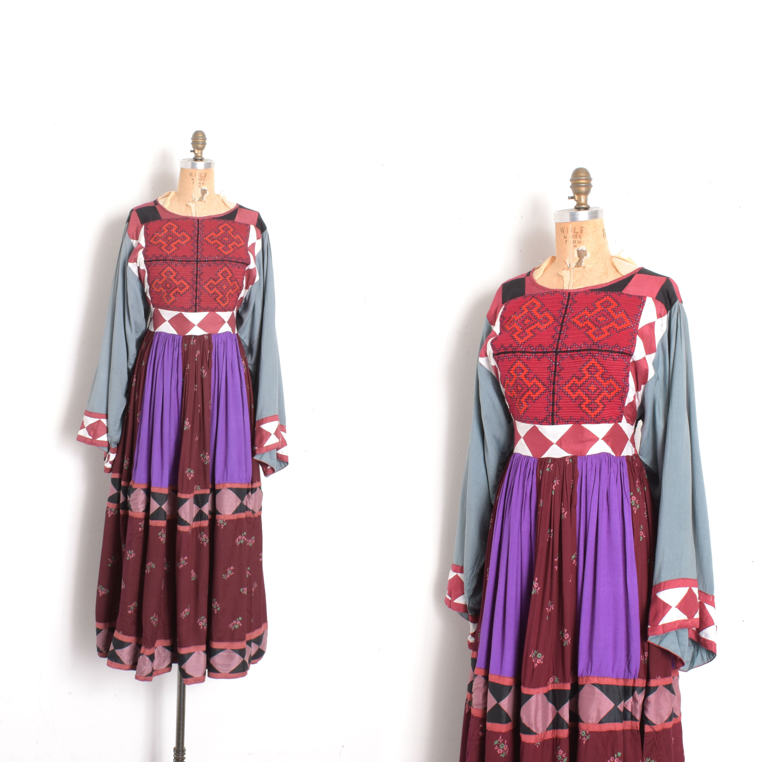 Deadstock 1970s Handmade Afghan Patchwork Dress-S/M
