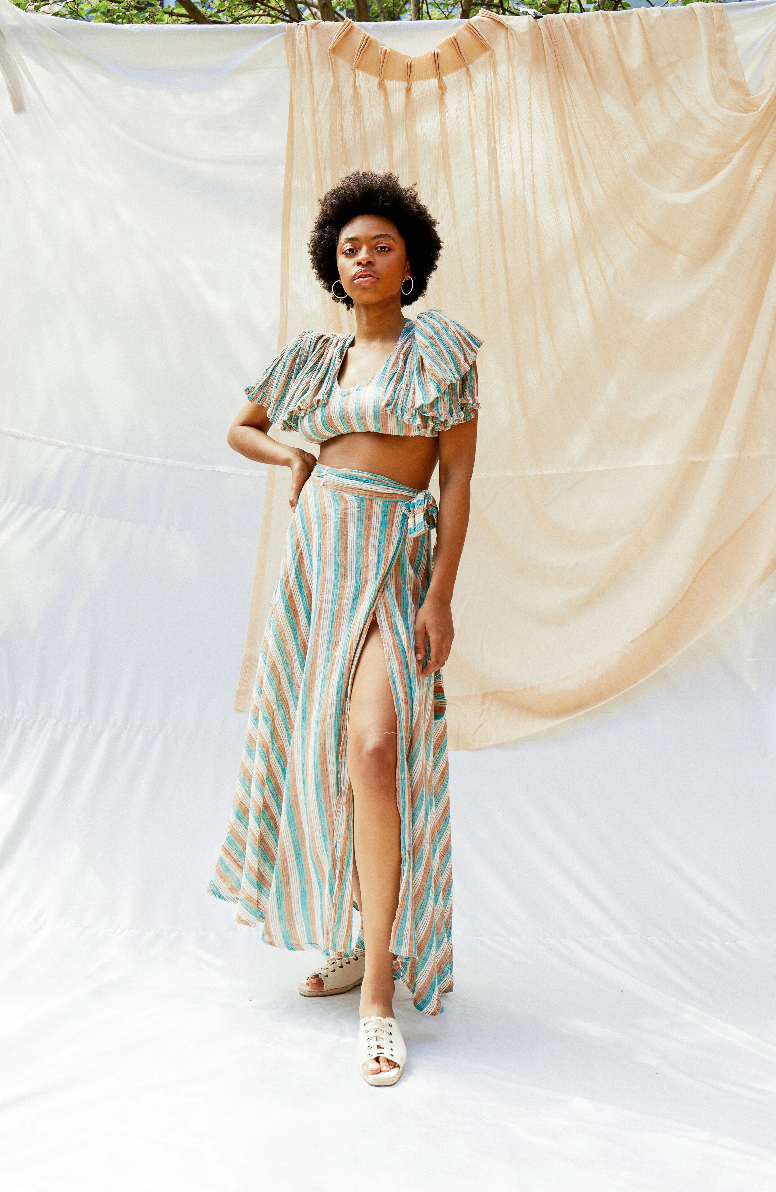 Deadstock 1970s Green White Striped Crop Top Wrap Skirt Set-XS/S/M — La  Poubelle Vintage