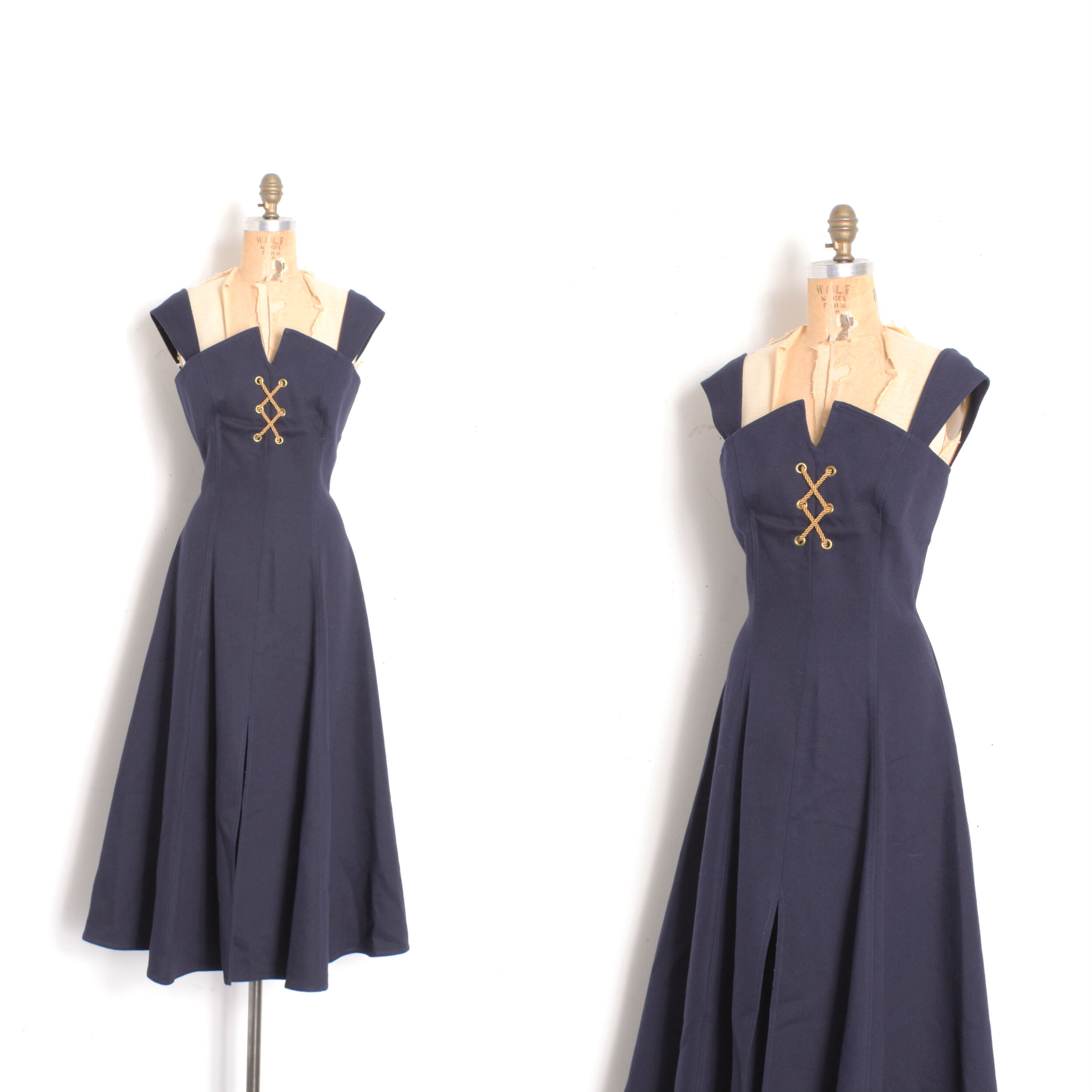 1980s Linda Segal Lace Up Cotton Piqué Dress-medium