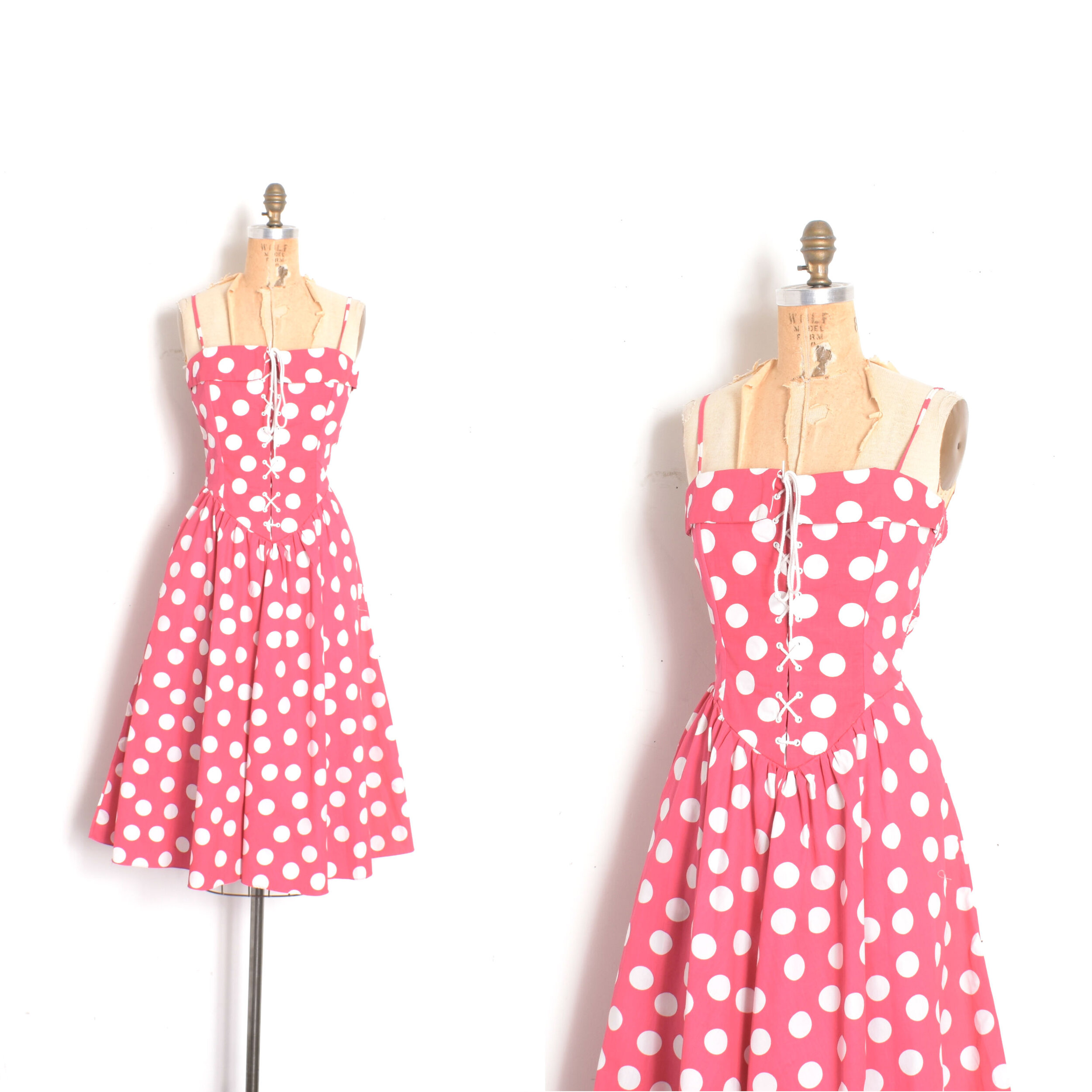 1980s Polka Dot Lace-Up Dress-large