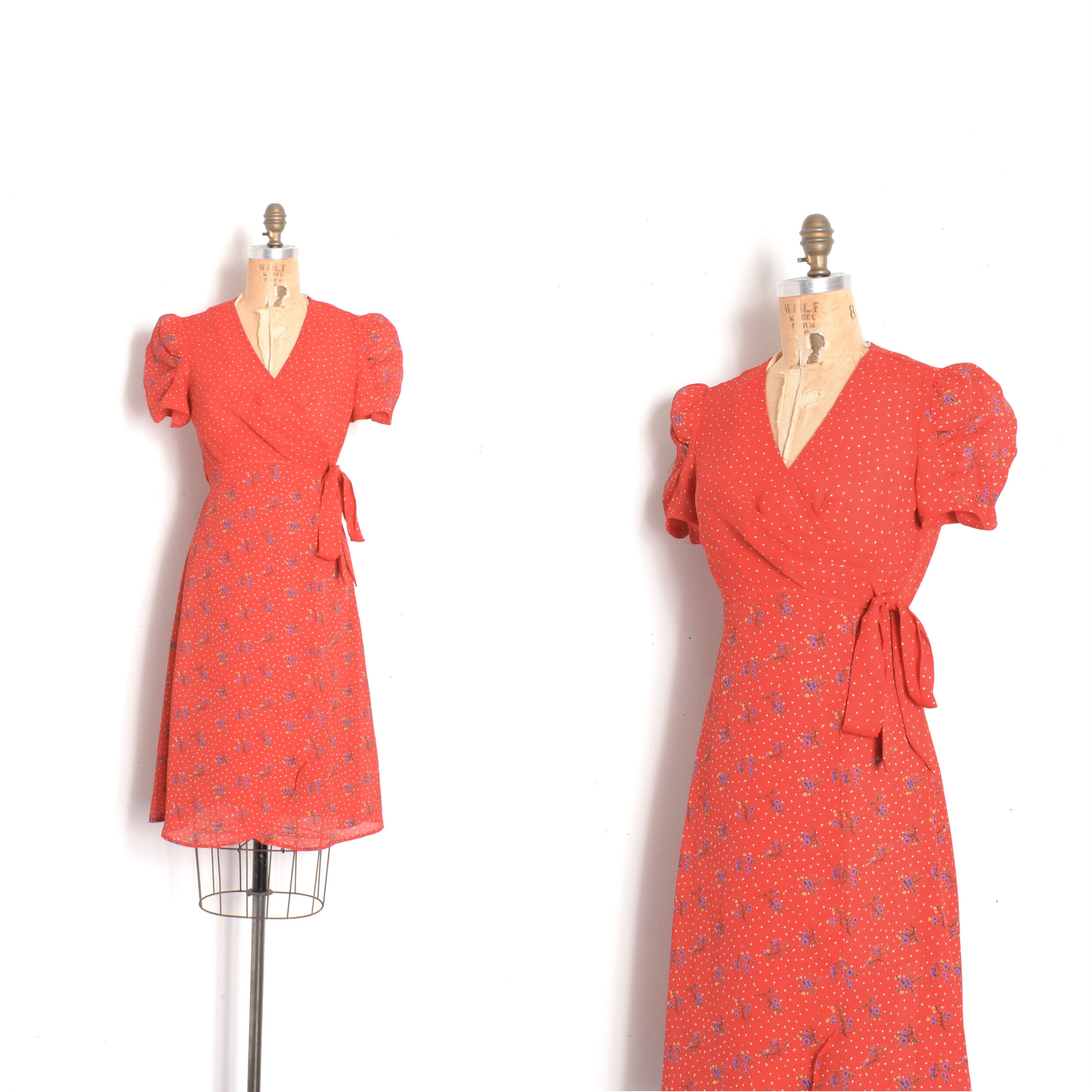 1970s Ditsy Floral Wrap Dress-XS