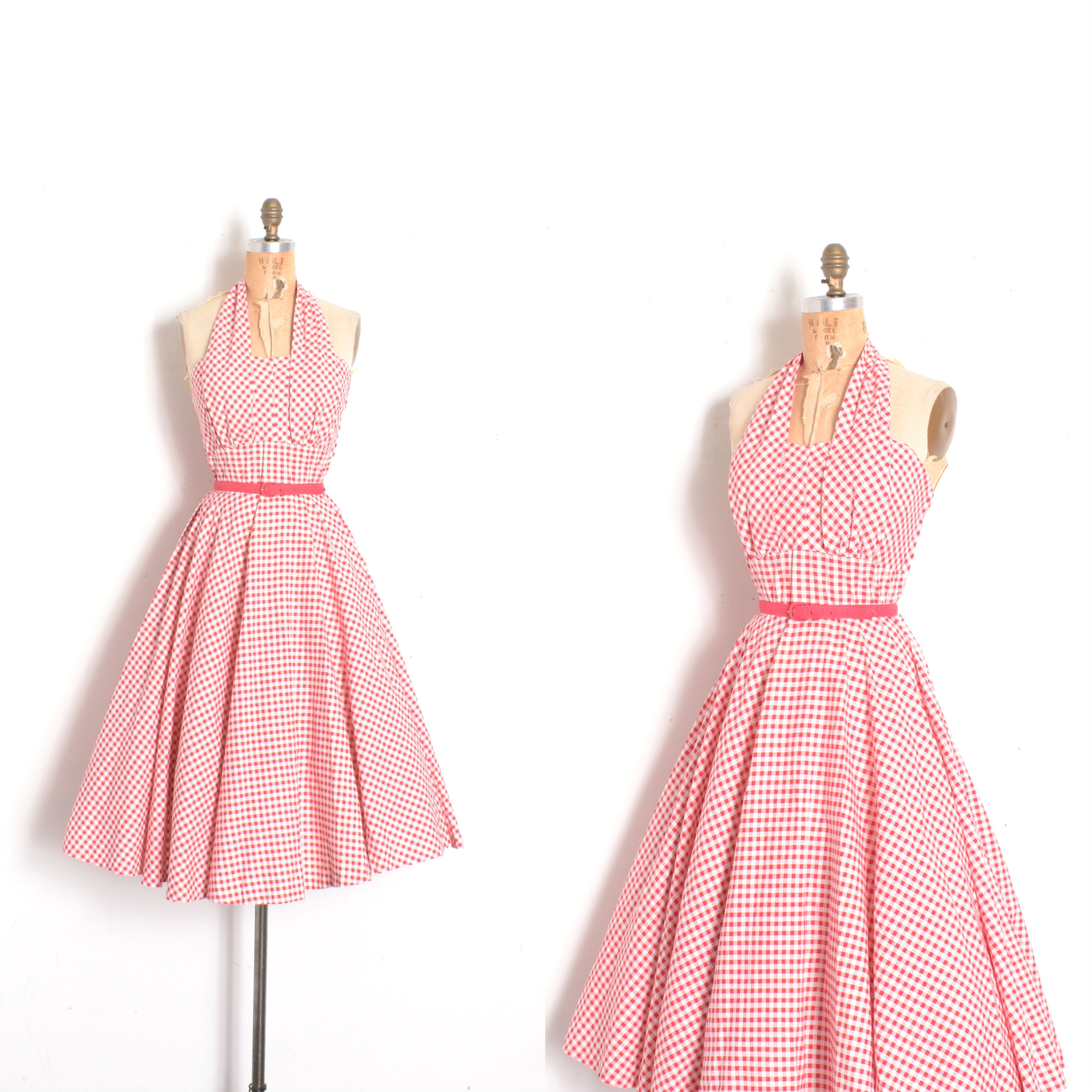 1950s Gingham Cotton Halter Dress-small