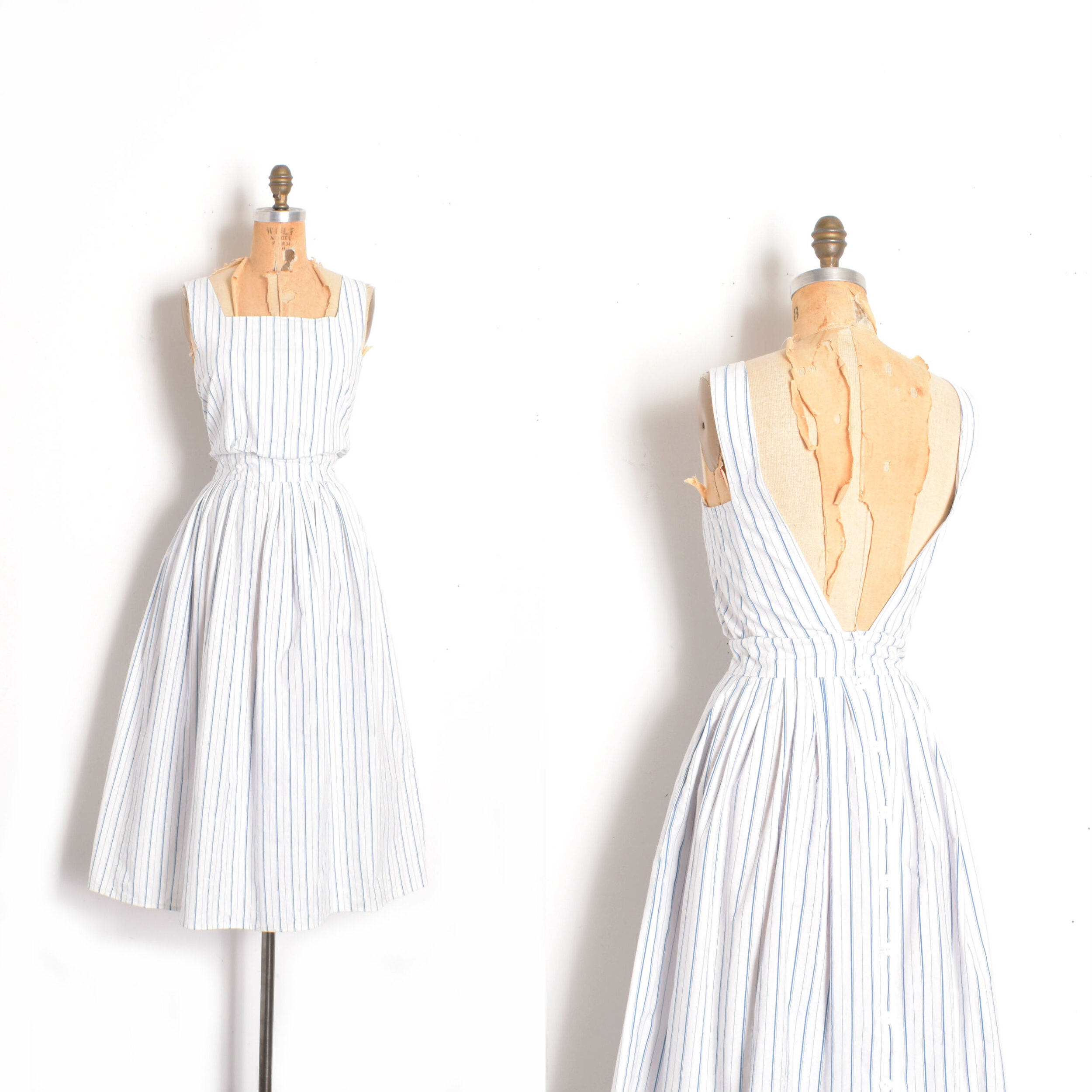 1980s Striped Cotton Backless Sundress-small 