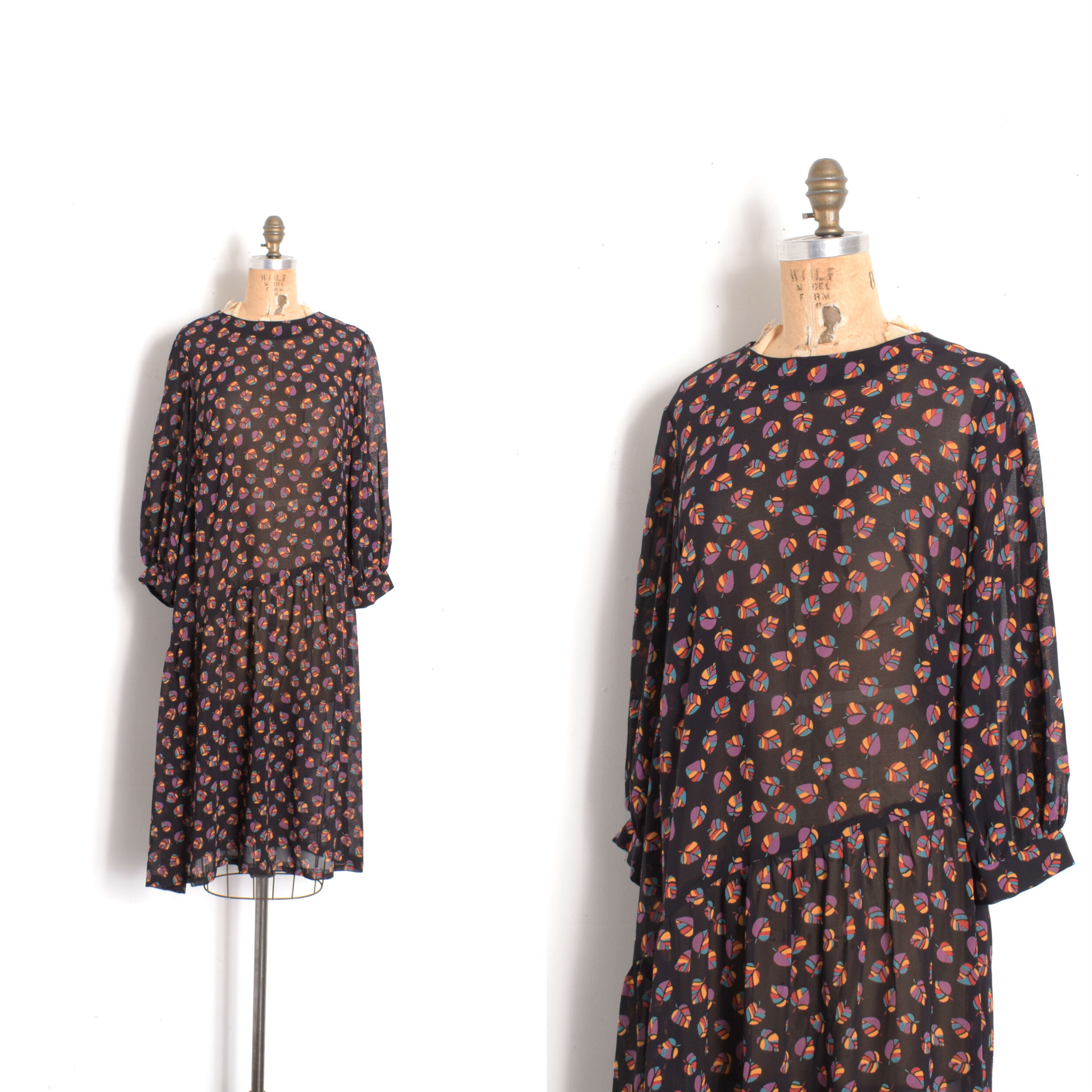 1980s Leaf Print Tent Dress-S/M/L