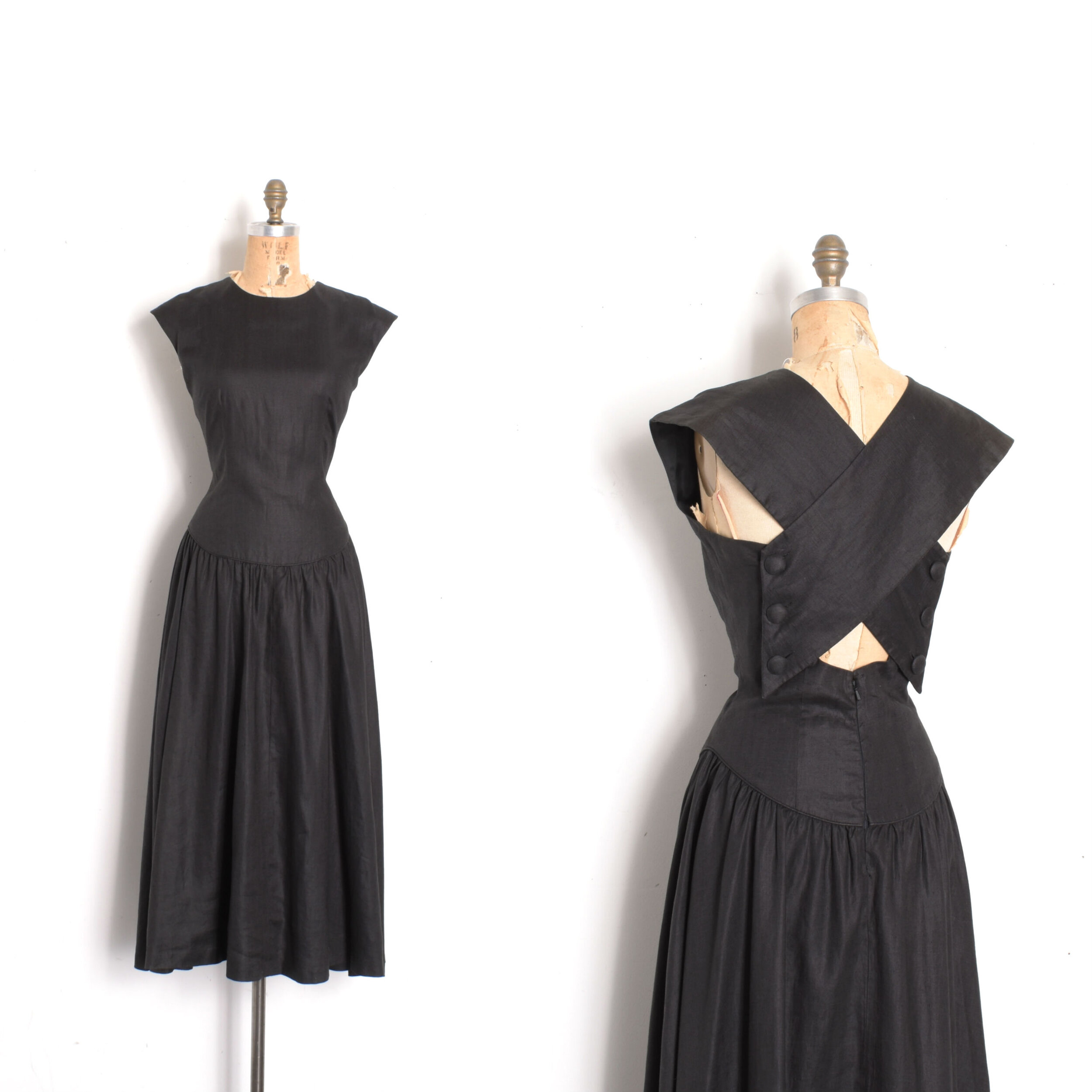 1980s Cross Back Linen Dress-S/M