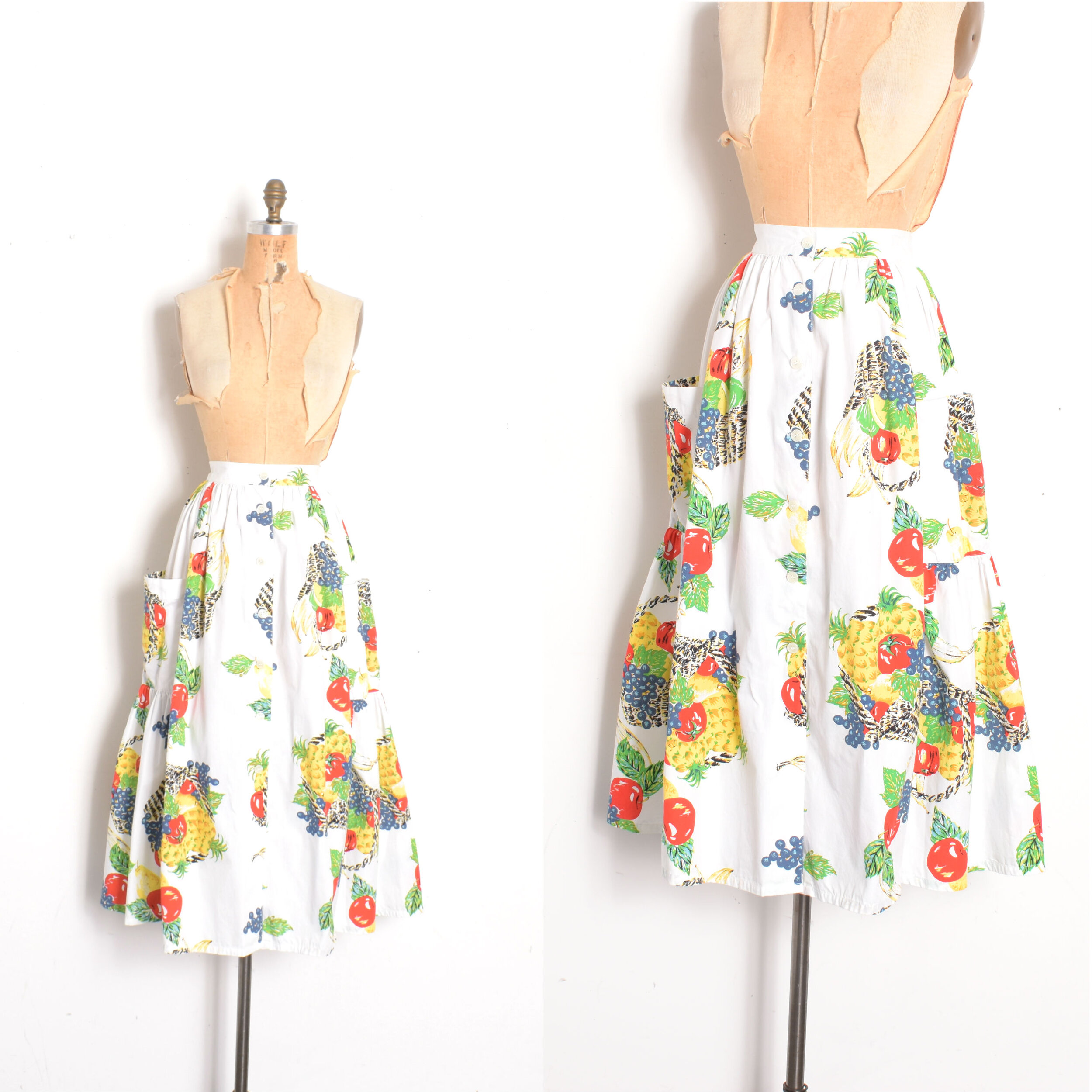 1980s Fruit Basket Cotton Skirt-XS