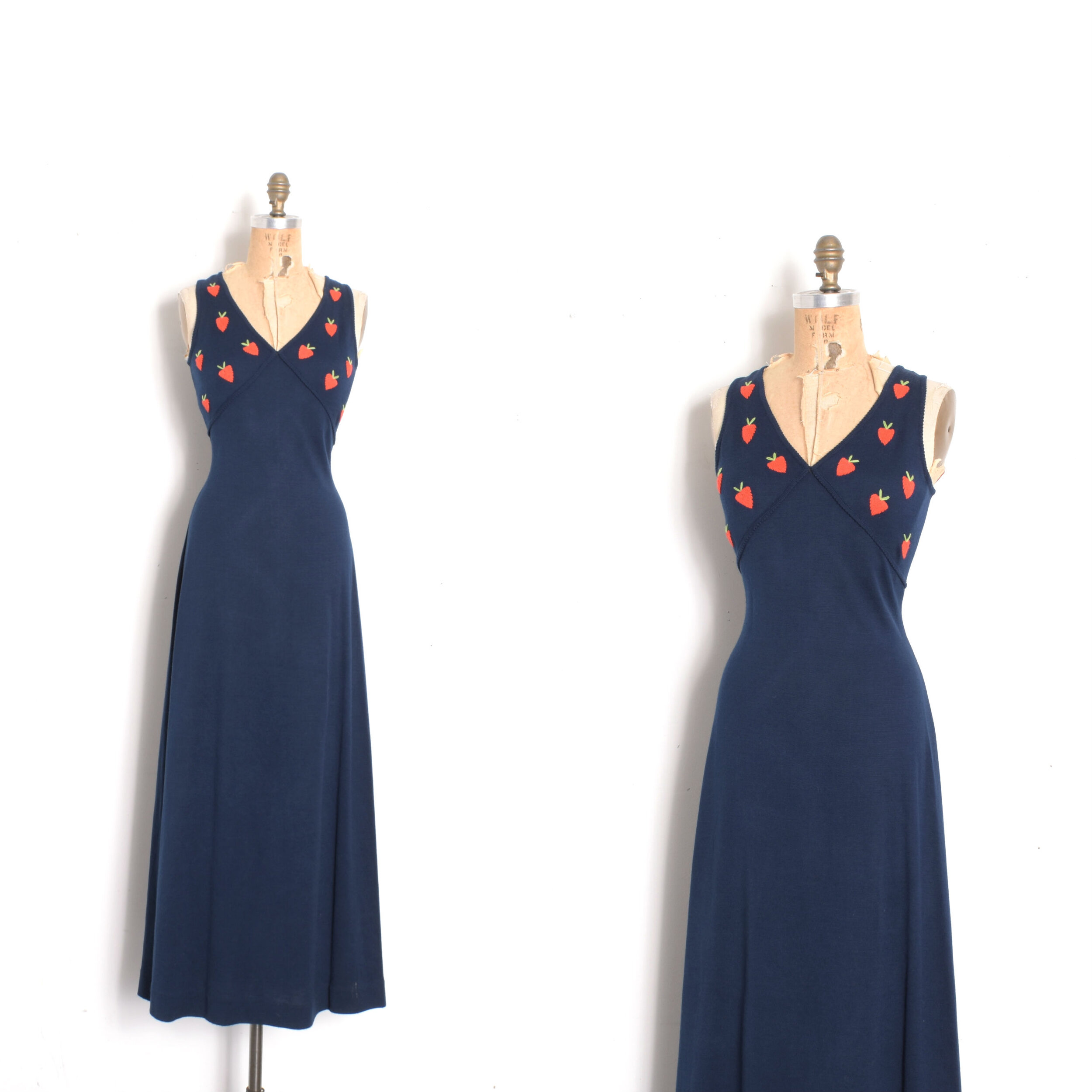 1970s Strawberry Knit Maxi Dress-S/M