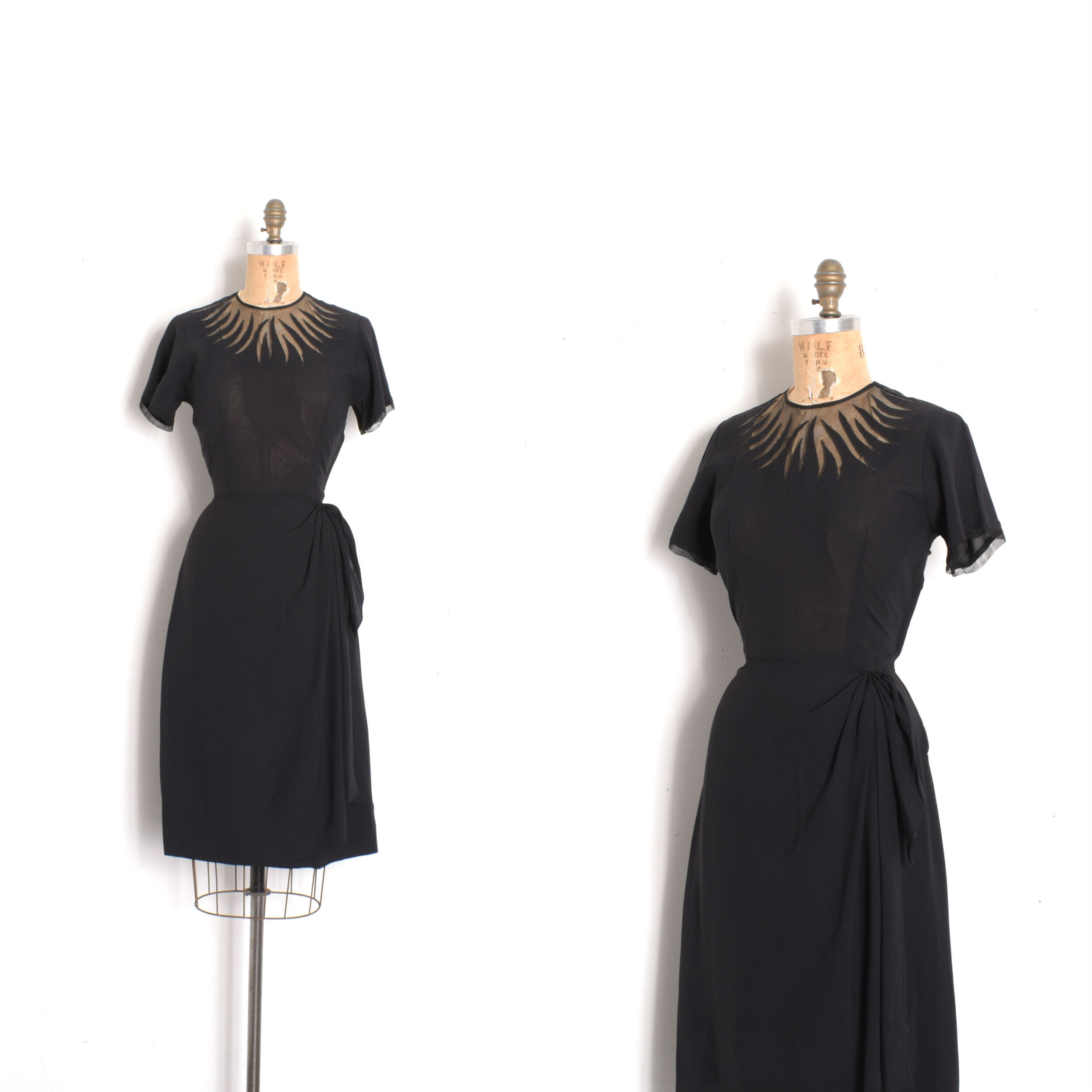 1940s Cutout Neckline Rayon Dress-small