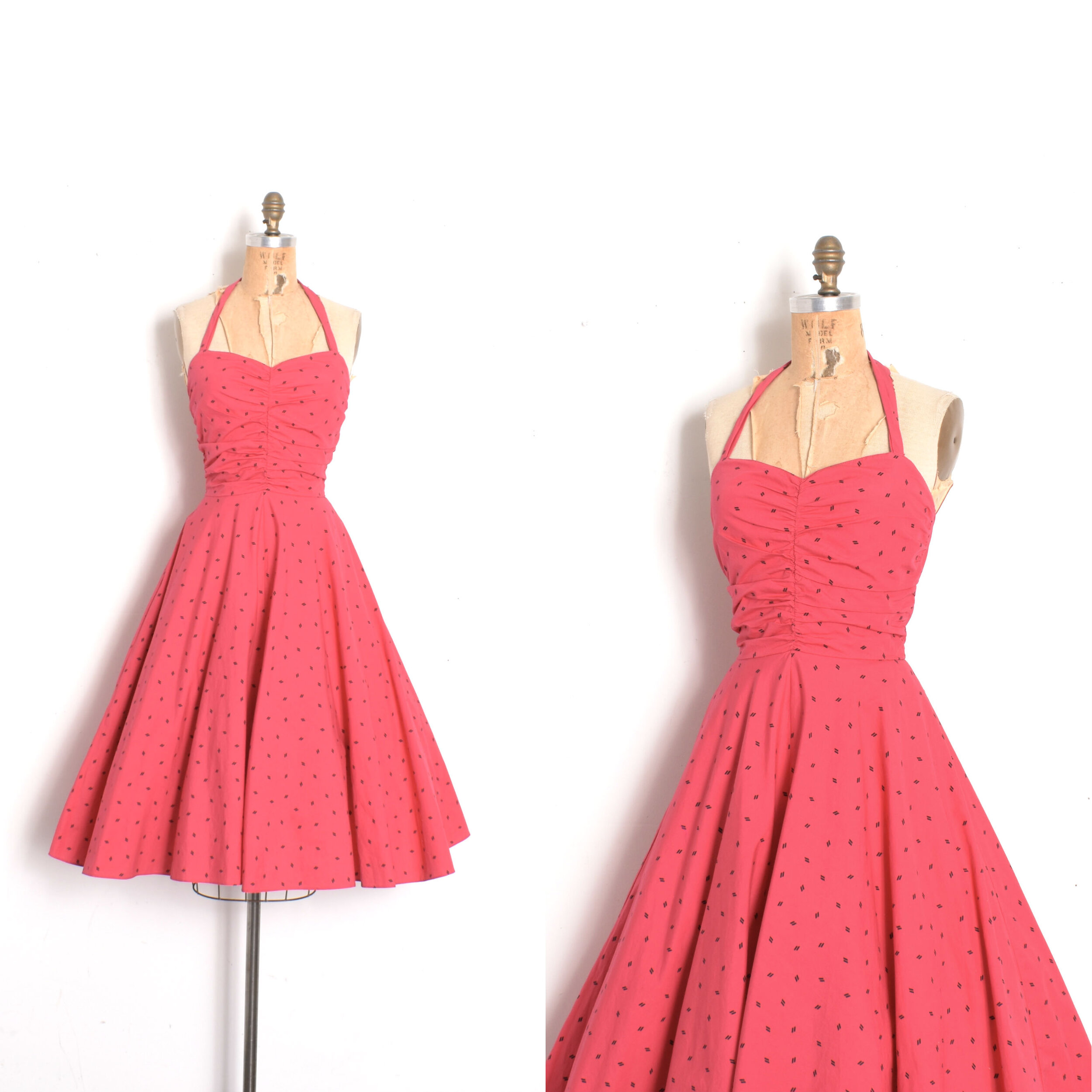 1980s Cherry Cotton Halter Dress-small