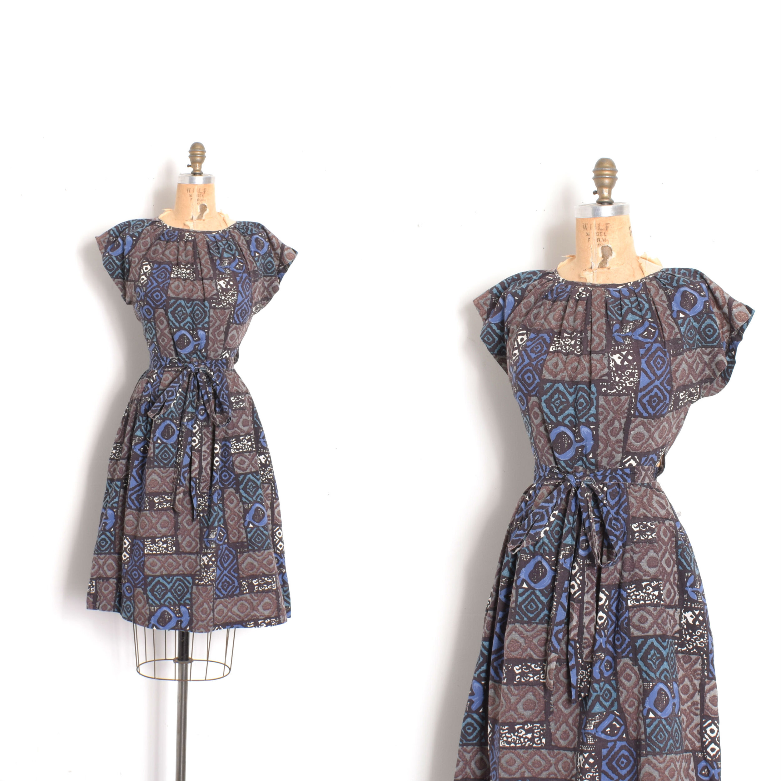 1950s Printed Cotton Wrap Dress-medium